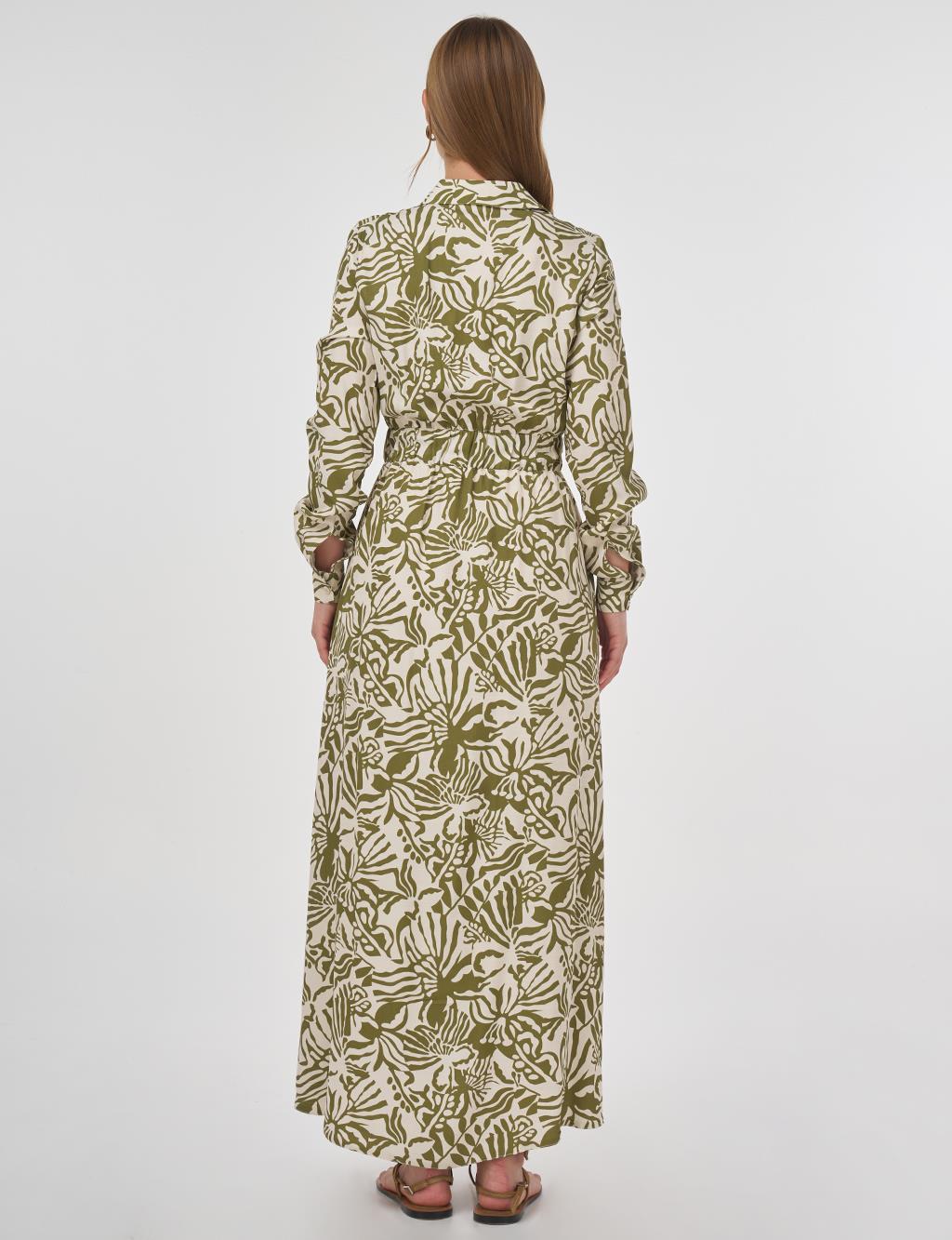 Patterned Viscose Dress Khaki
