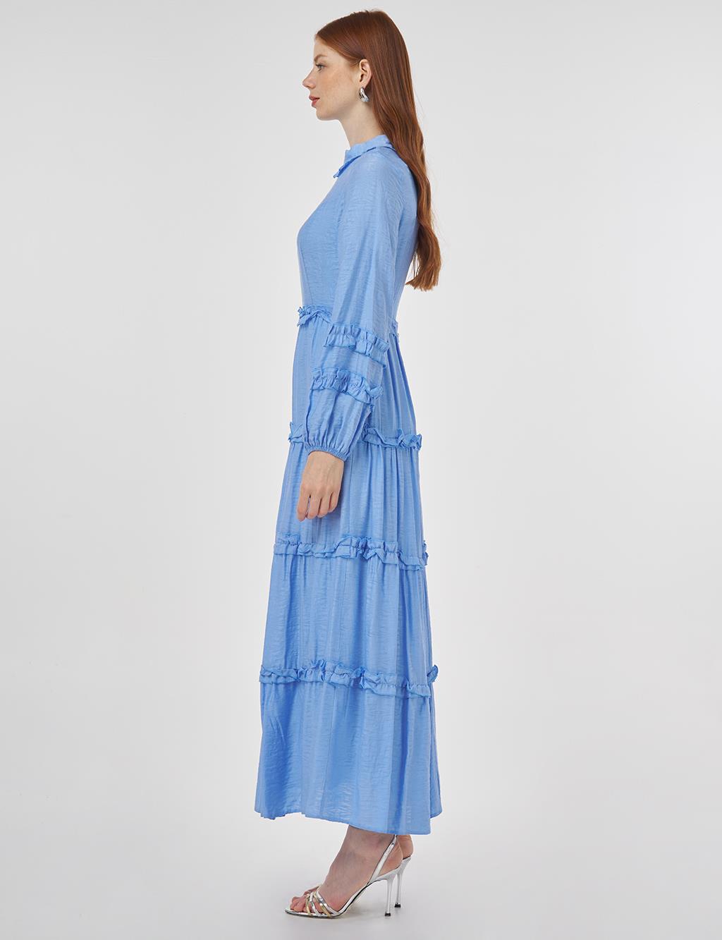 Ruffled Detail Viscose Dress Dusty Gray
