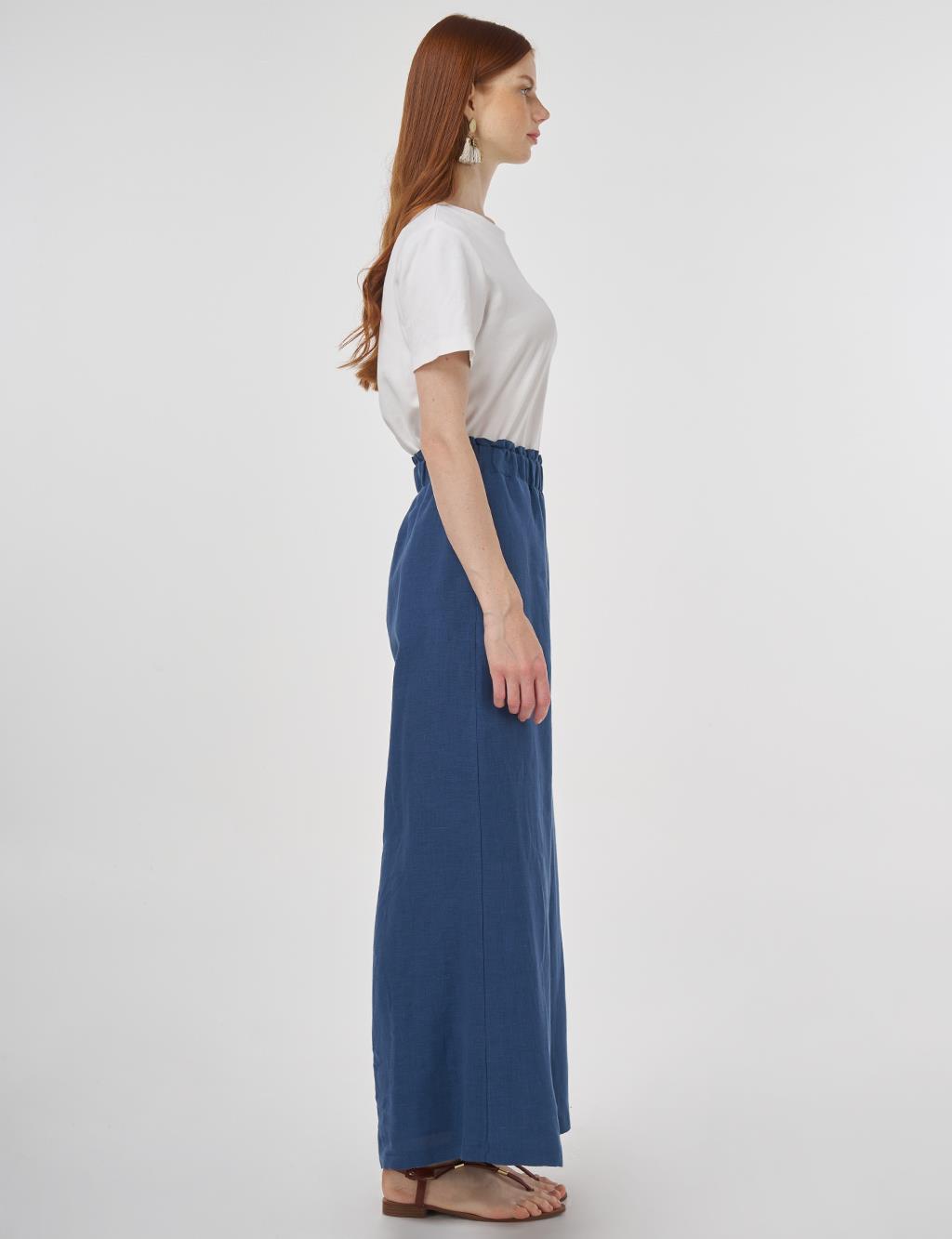100% Linen Wide-Leg Pants Indigo