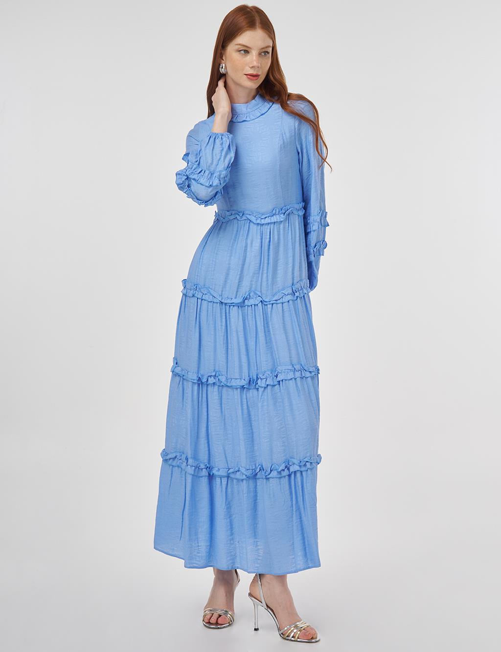 Ruffled Detail Viscose Dress Dusty Gray
