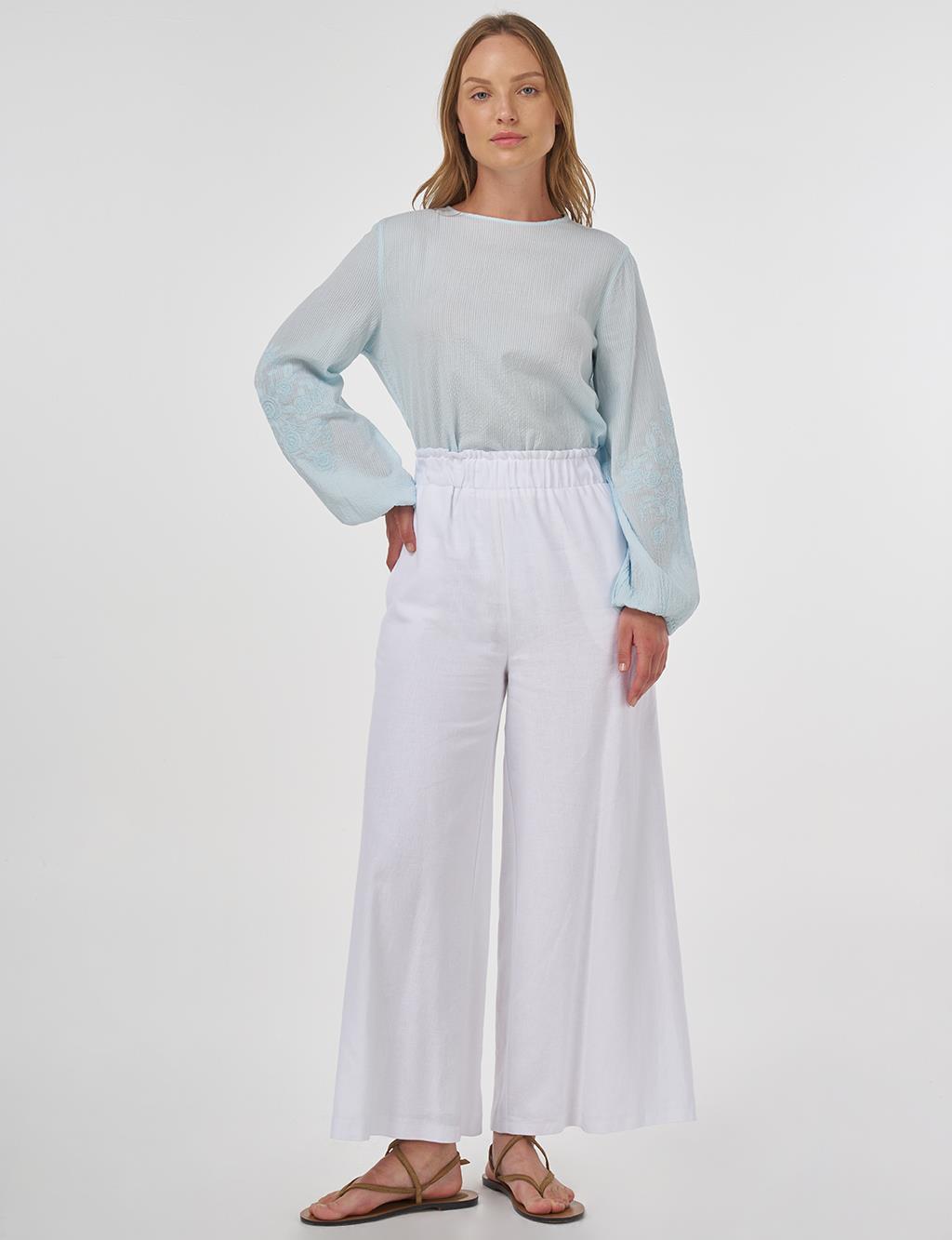 Wide-Leg Linen Viscose Pants Optic White 