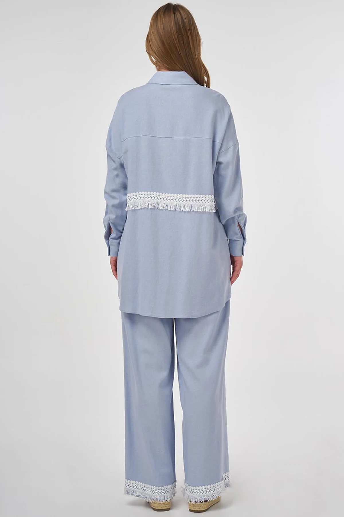 Lace-Trimmed Linen-Viscose Two-Piece Set Crown Blue