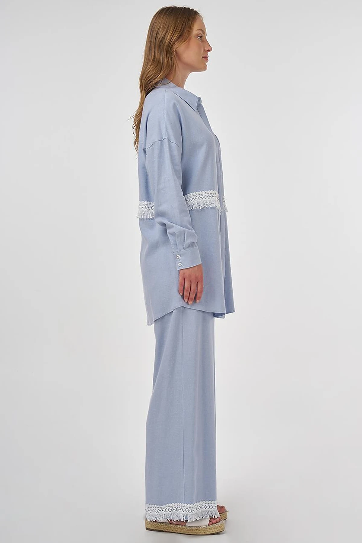 Lace-Trimmed Linen-Viscose Two-Piece Set Crown Blue