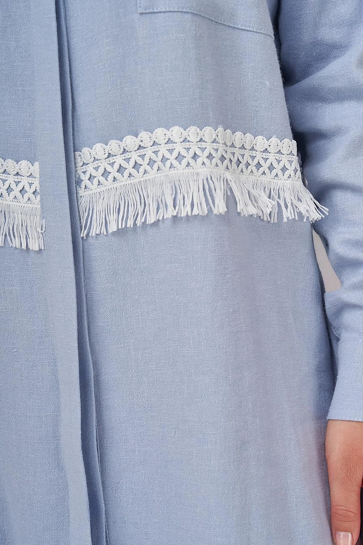 Lace-Trimmed Linen-Viscose Two-Piece Set Crown Blue