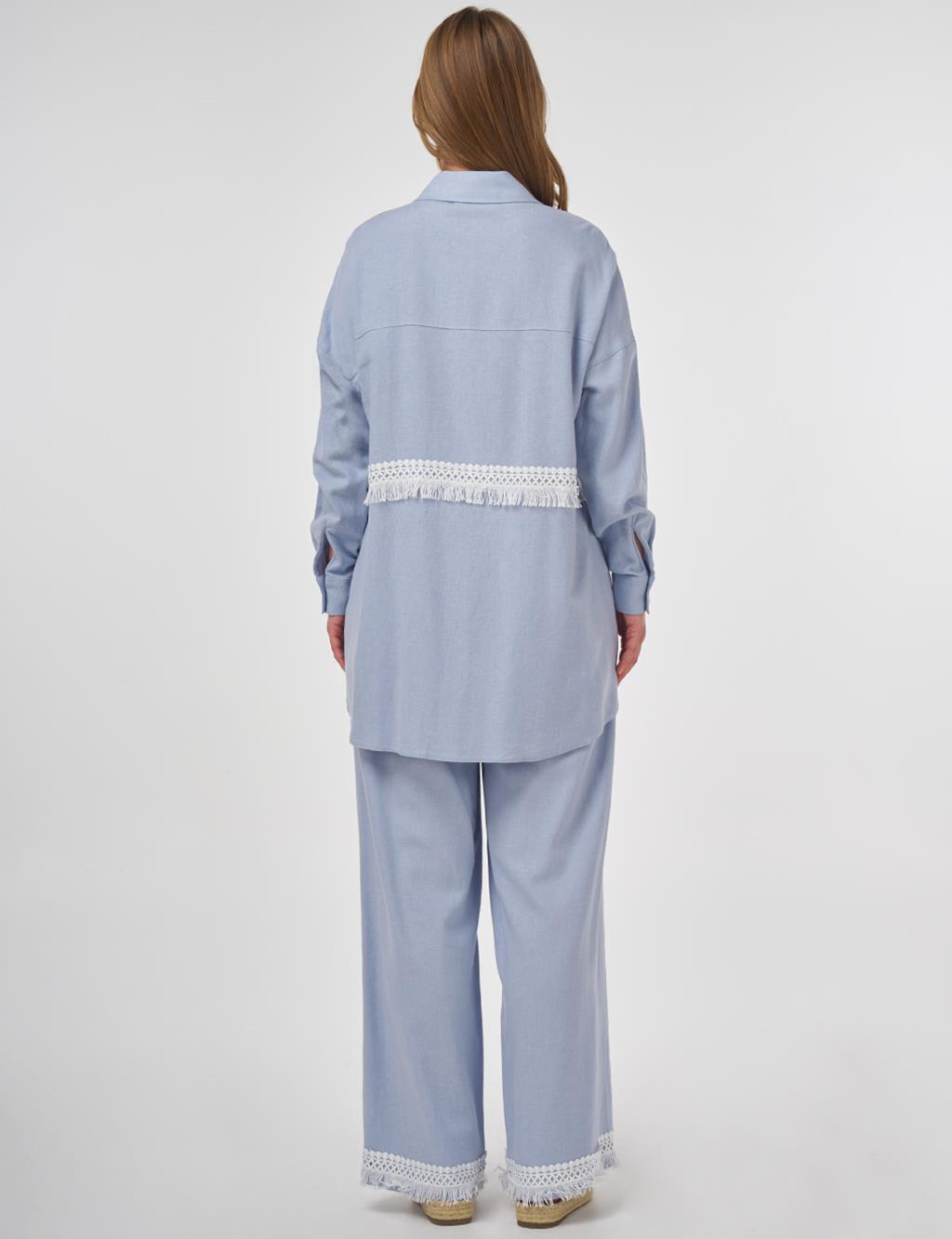 Lace-Trimmed Linen-Viscose Two-Piece Set Crown Blue