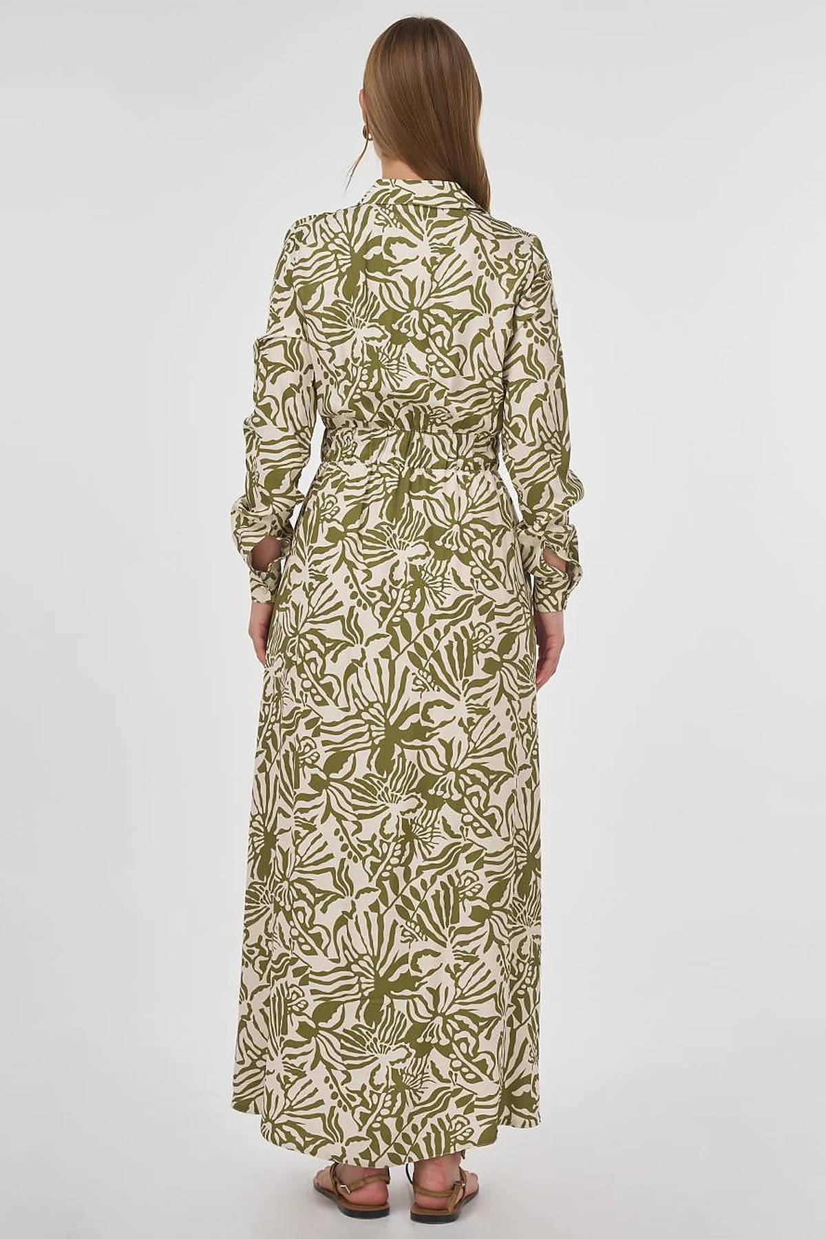 Patterned Viscose Dress Khaki