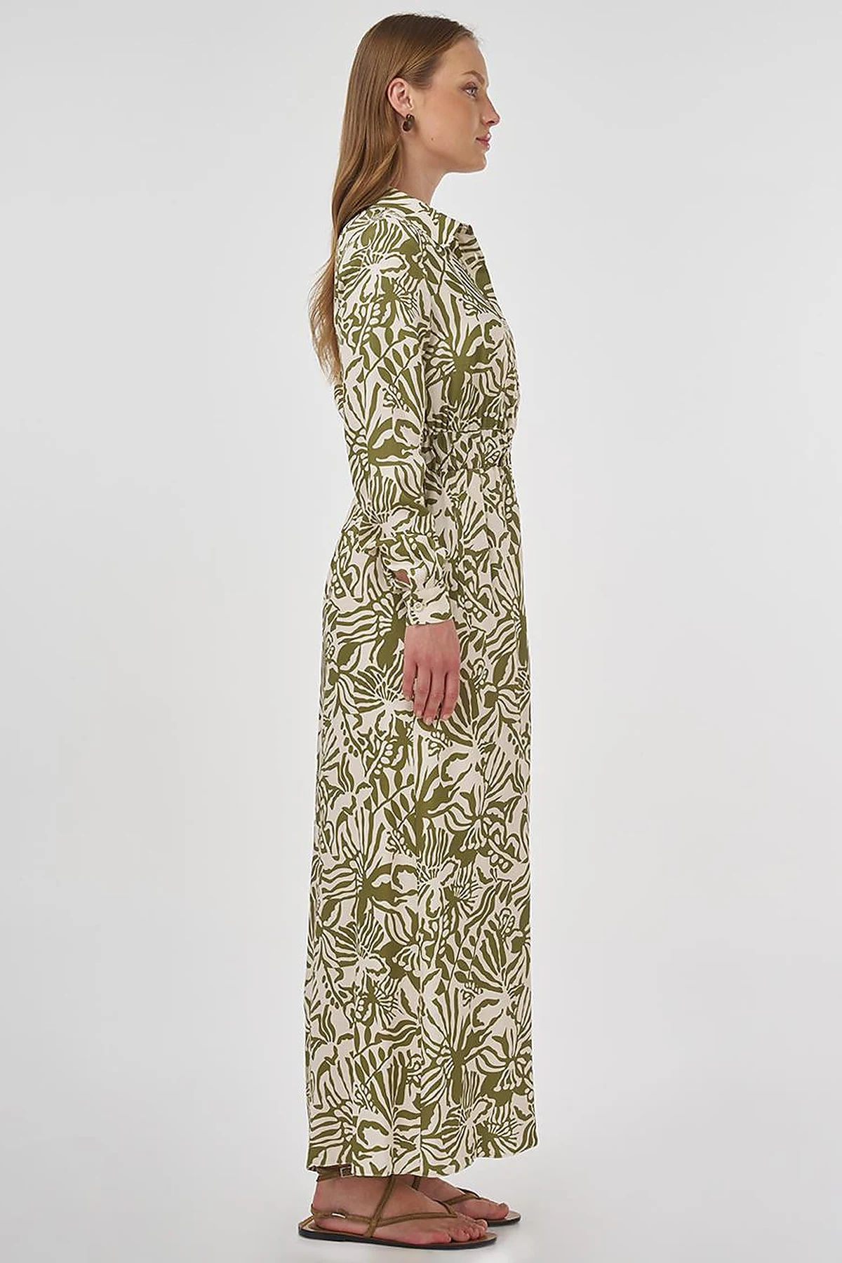 Patterned Viscose Dress Khaki