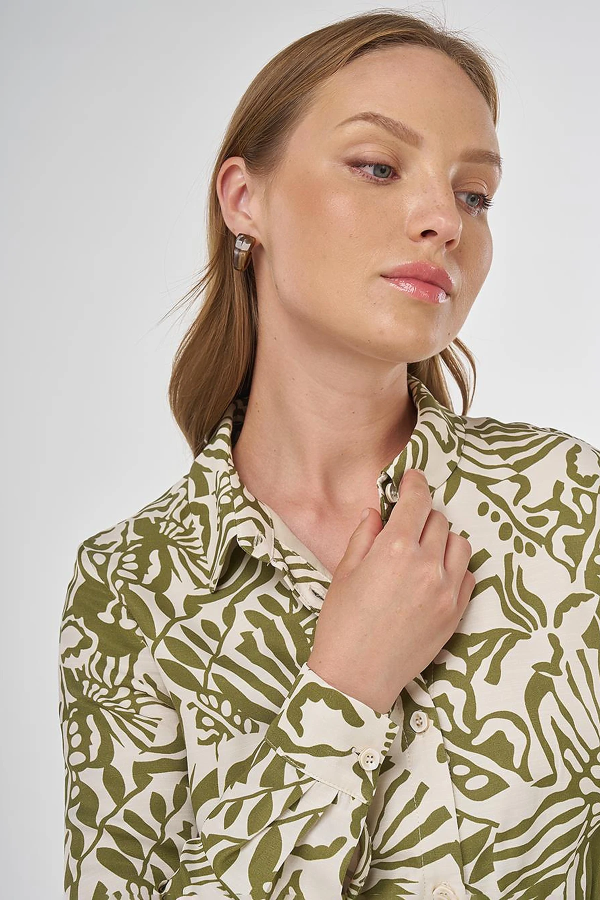 Patterned Viscose Dress Khaki