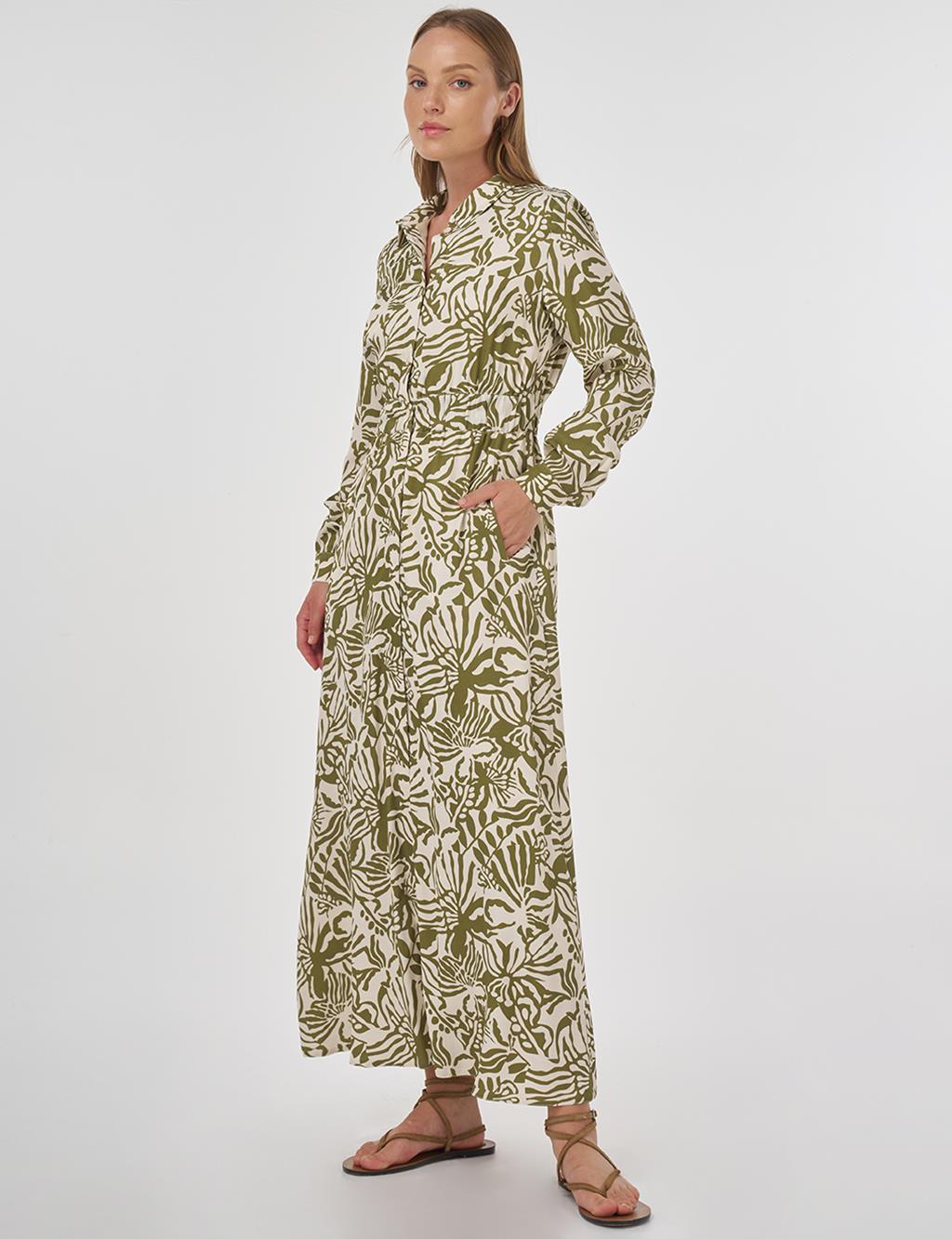 Patterned Viscose Dress Khaki
