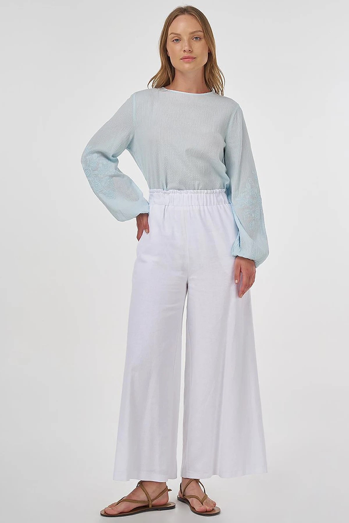 Wide-Leg Linen Viscose Pants Optic White 
