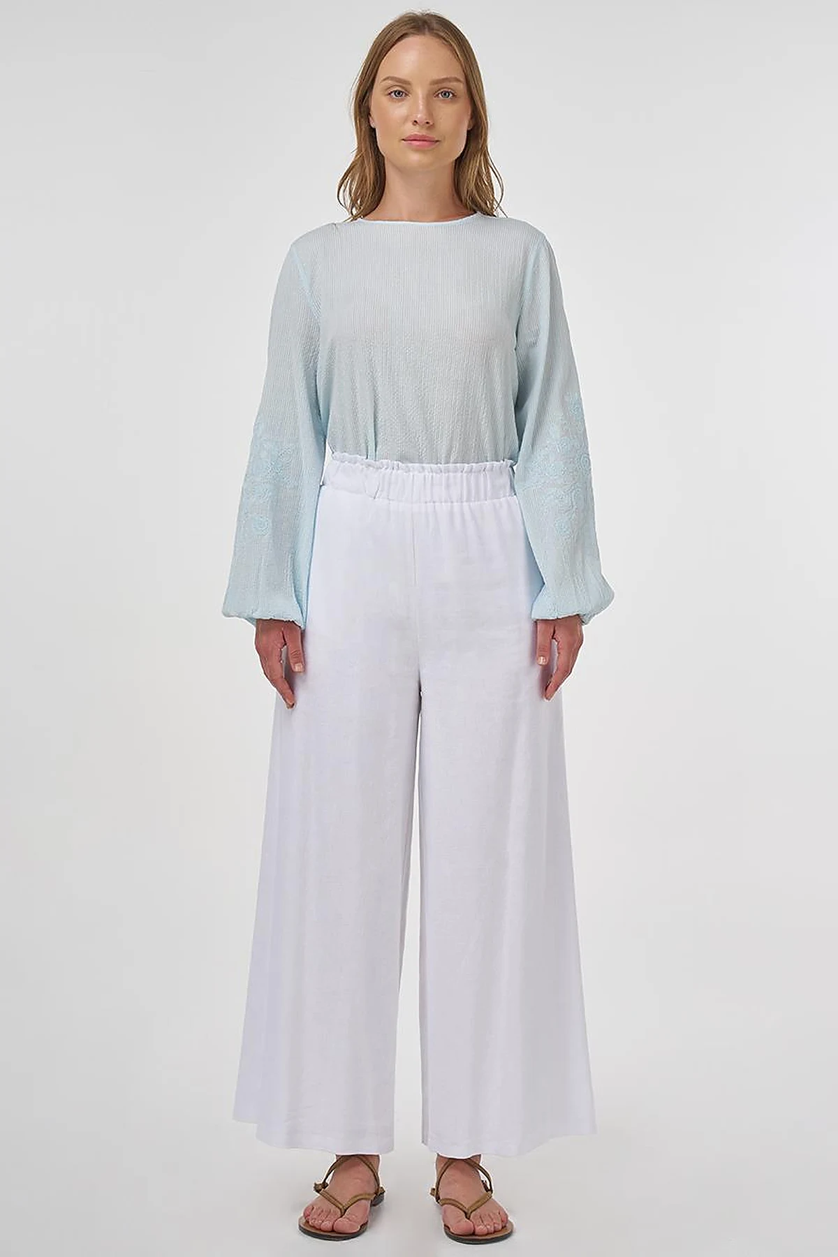 Wide-Leg Linen Viscose Pants Optic White 