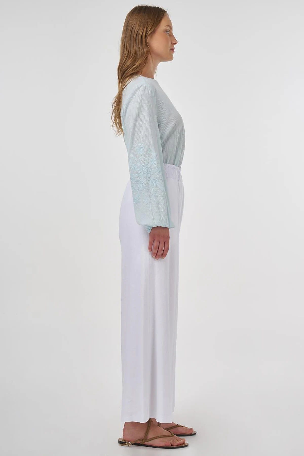 Wide-Leg Linen Viscose Pants Optic White 
