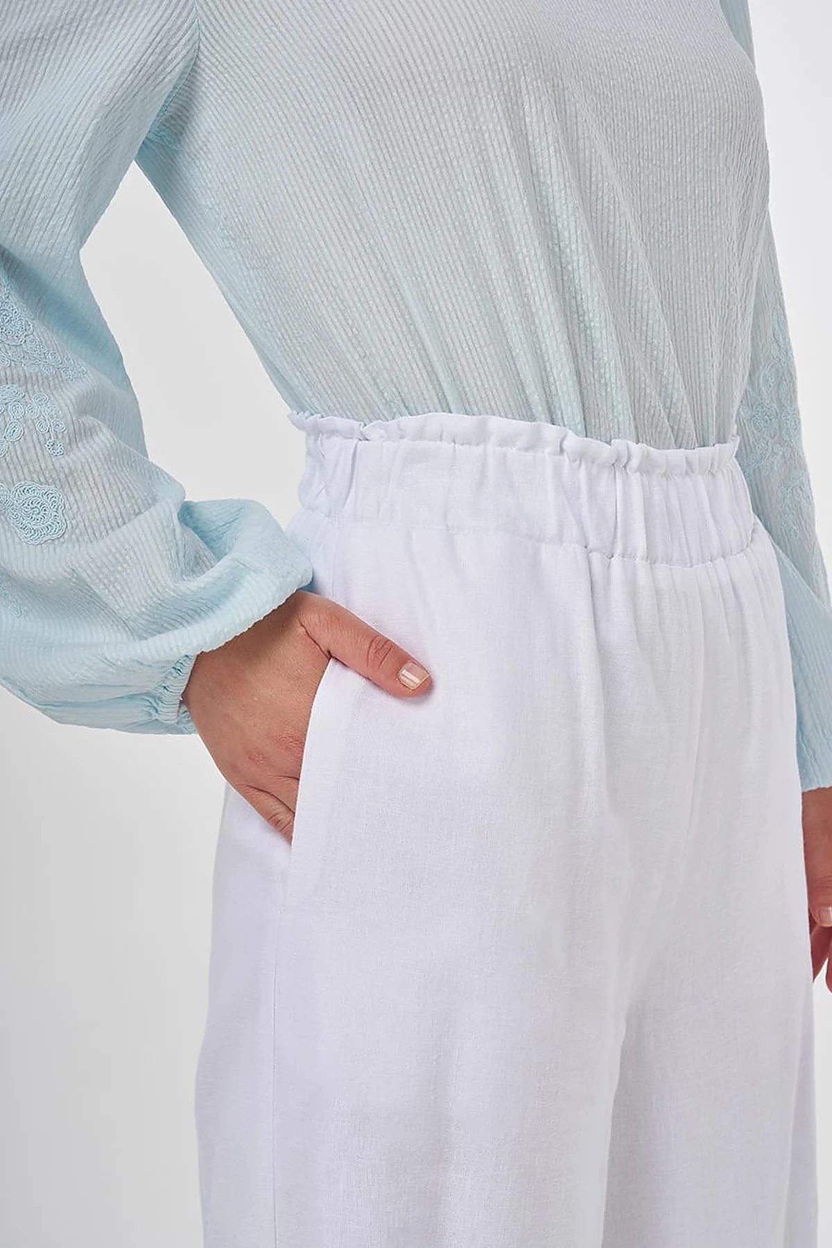 Wide-Leg Linen Viscose Pants Optic White 