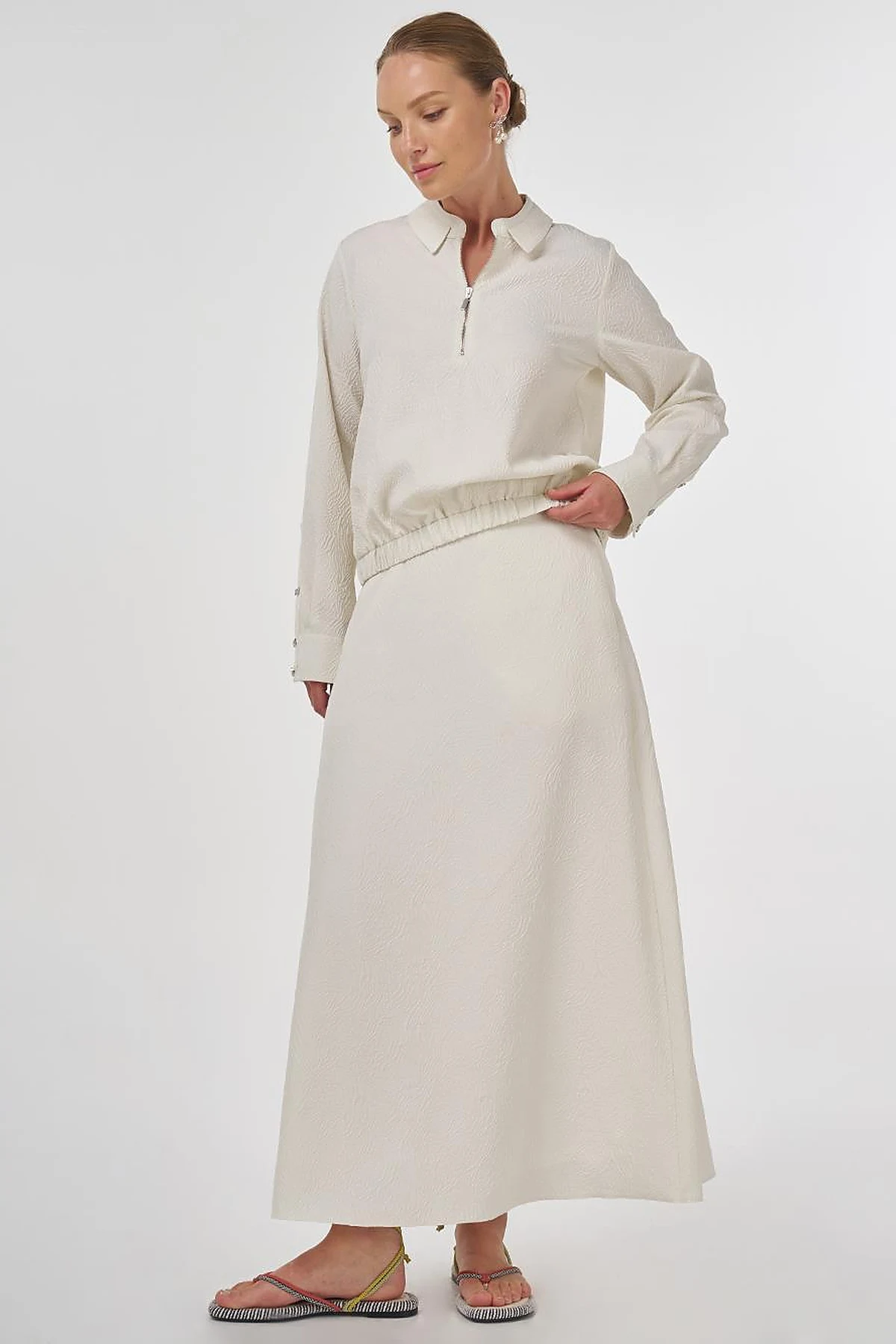 Seersucker Skirt Set Ecru
