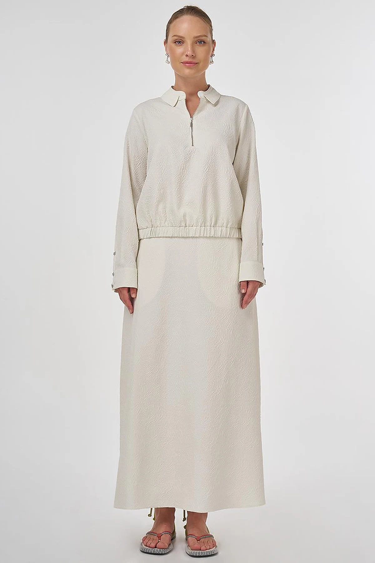 Seersucker Skirt Set Ecru