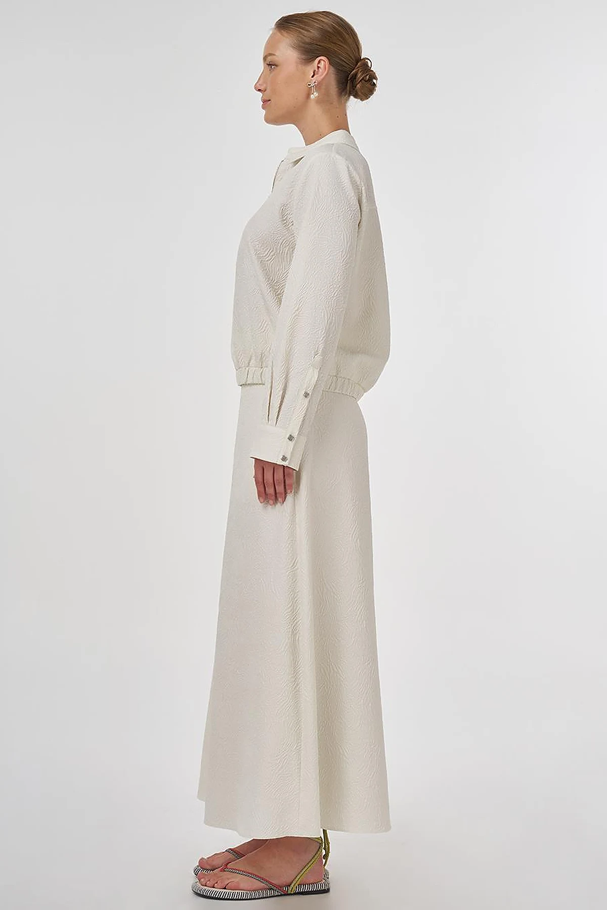 Seersucker Skirt Set Ecru