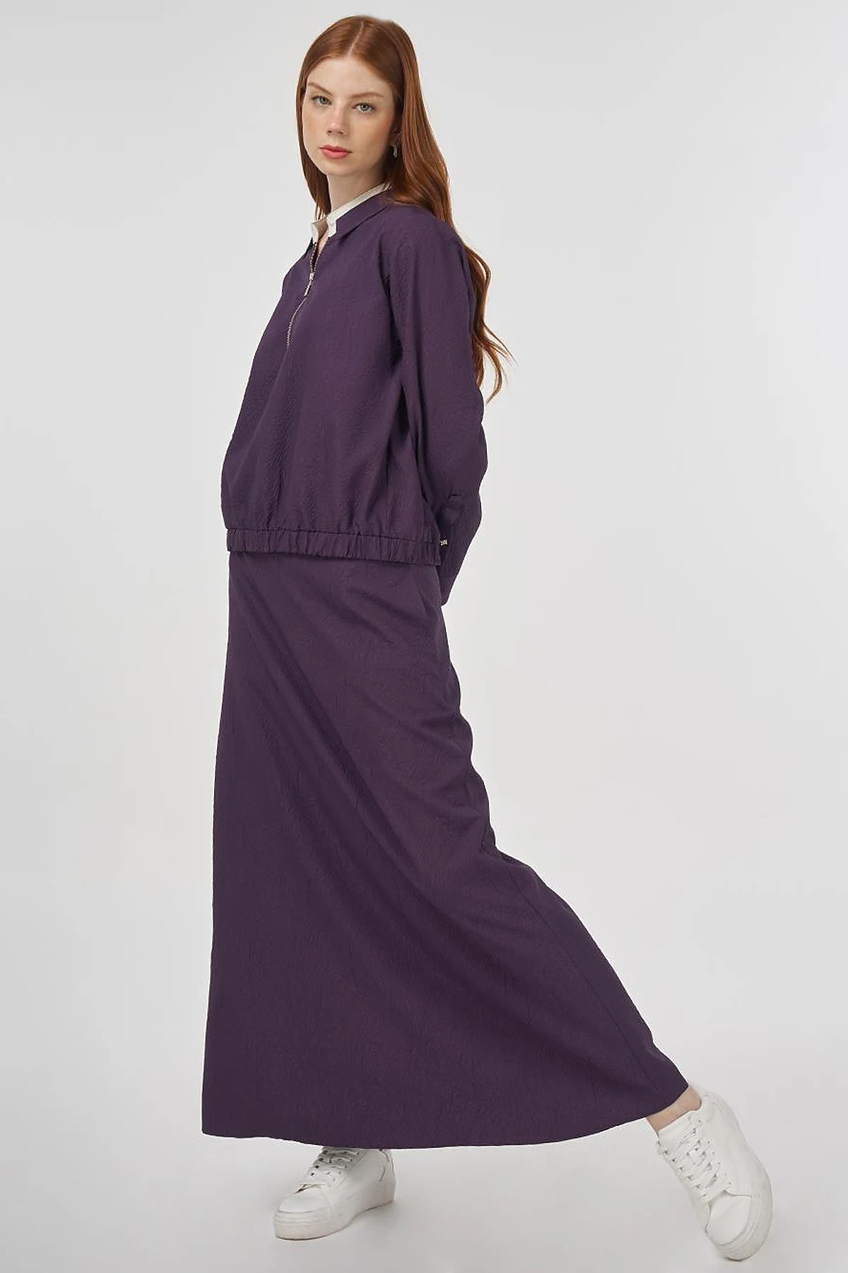Seersucker Skirt Set Eggplant Purple