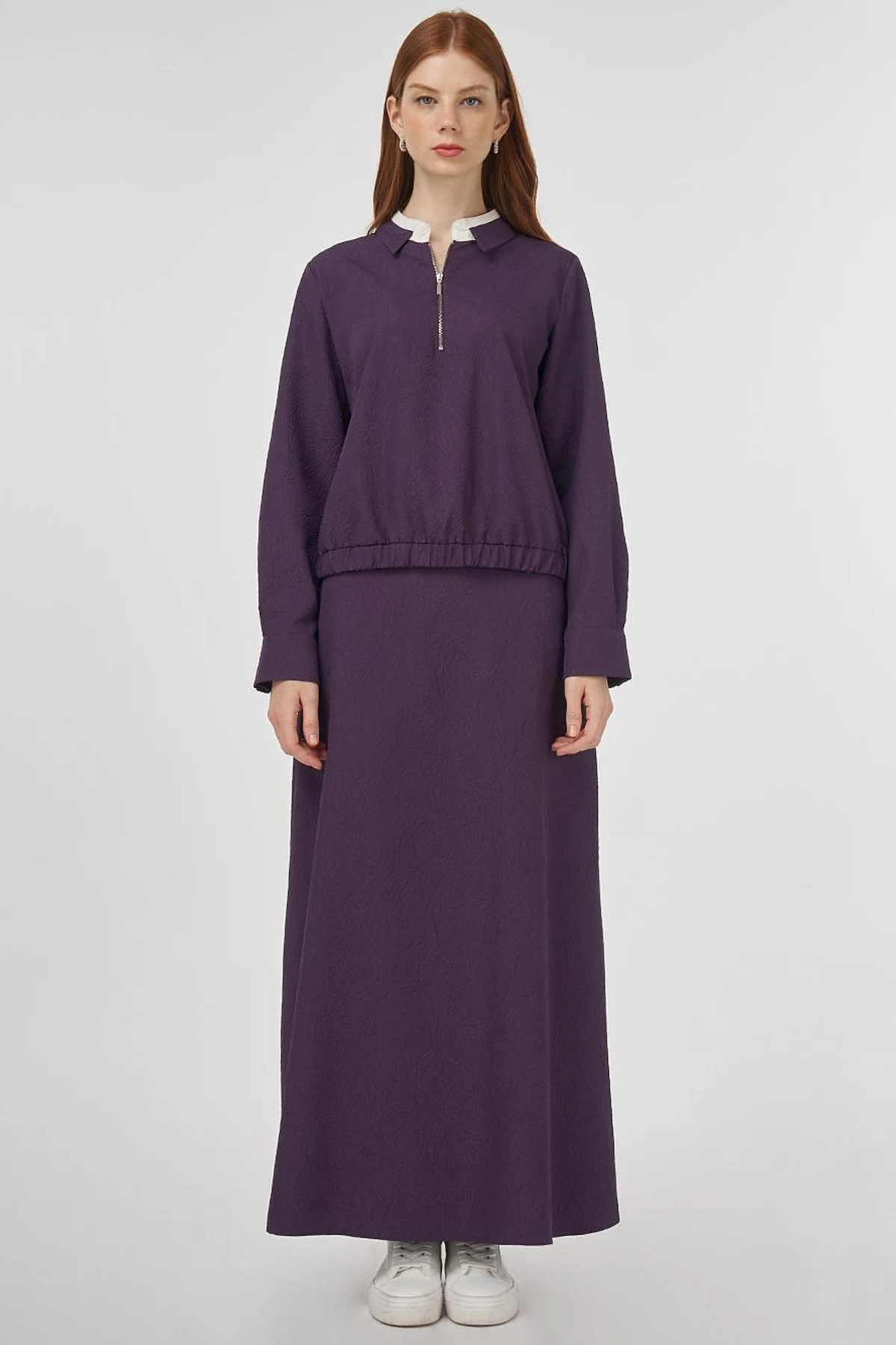 Seersucker Skirt Set Eggplant Purple