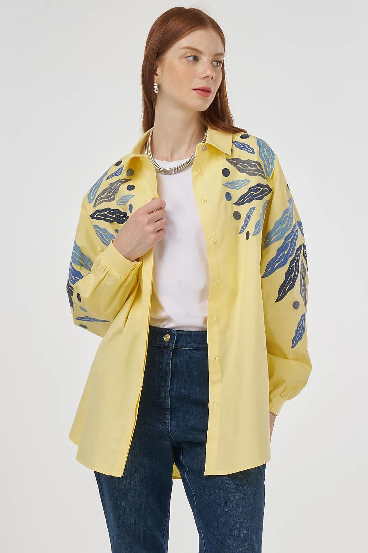 Embroidered Cotton Tunic in Lemon Yellow