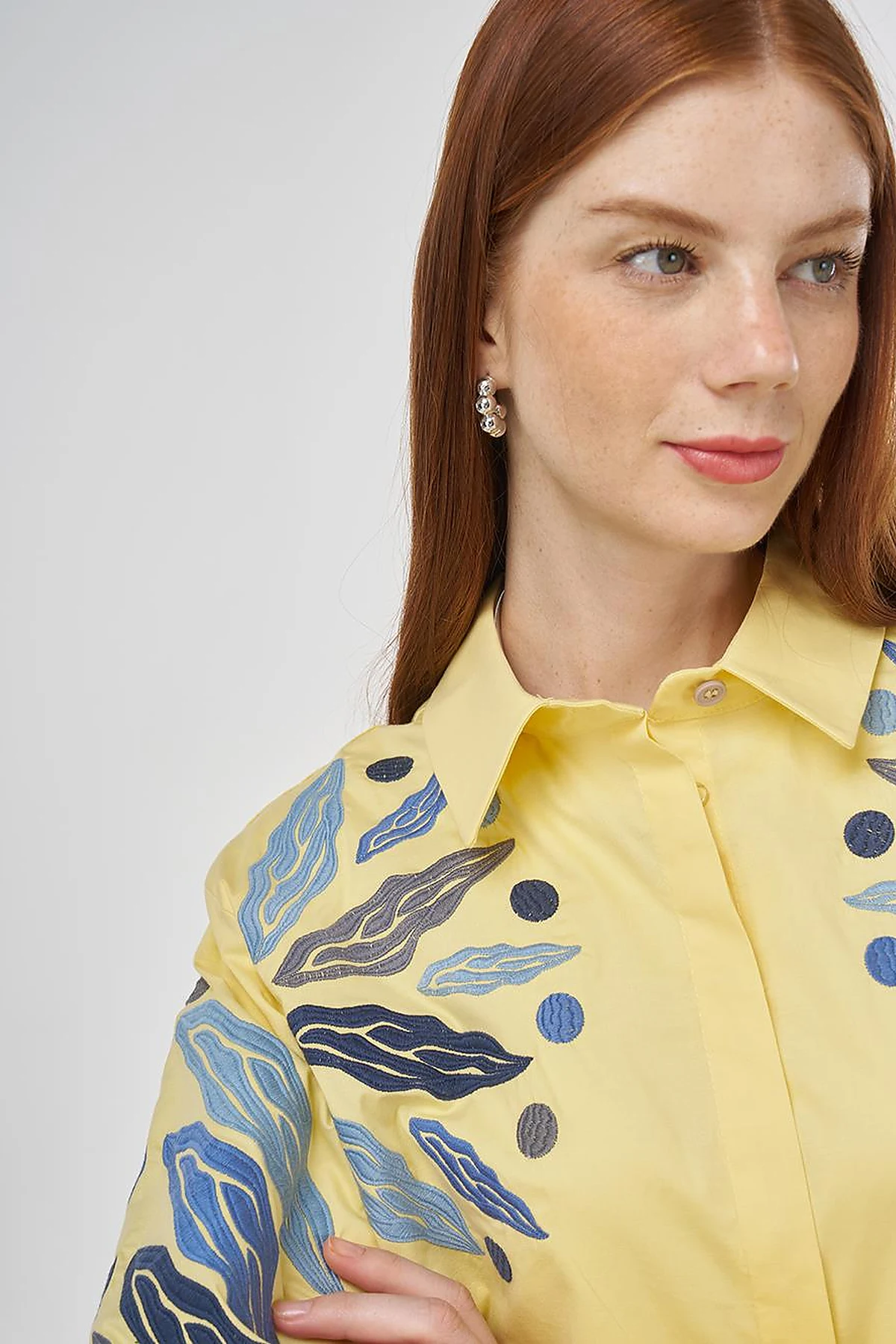 Embroidered Cotton Tunic in Lemon Yellow