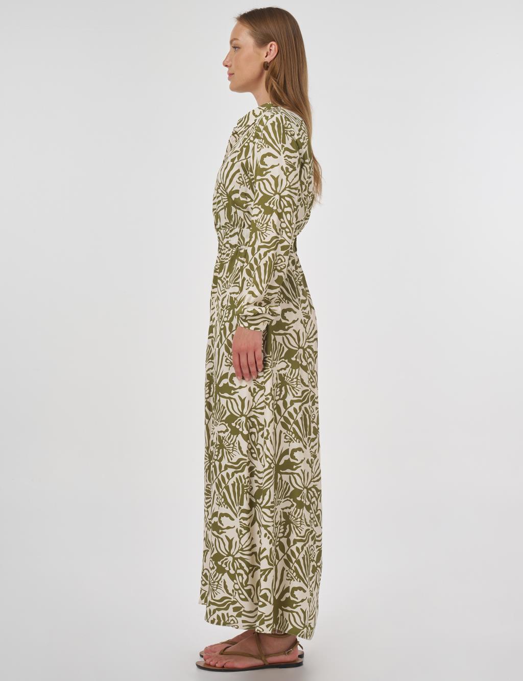 Patterned Viscose Dress Khaki
