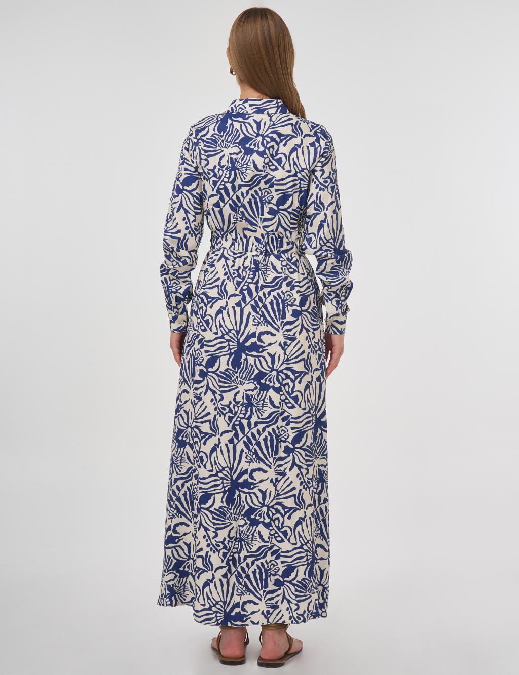 Patterned Viscose Dress Indigo 