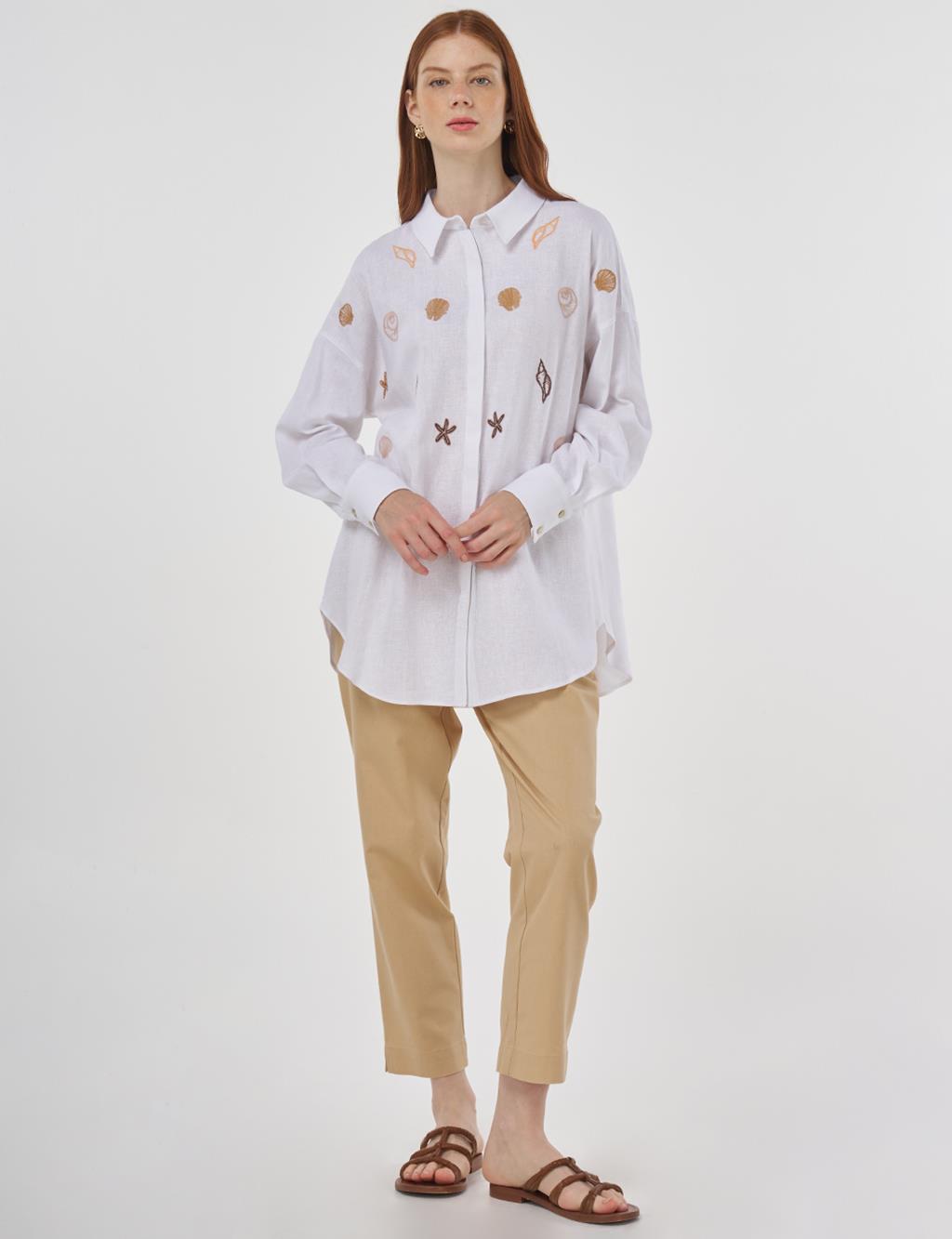 Embroidered Linen Viscose Tunic Optic White 