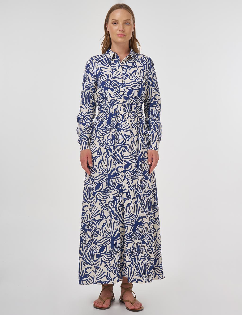 Patterned Viscose Dress Indigo 