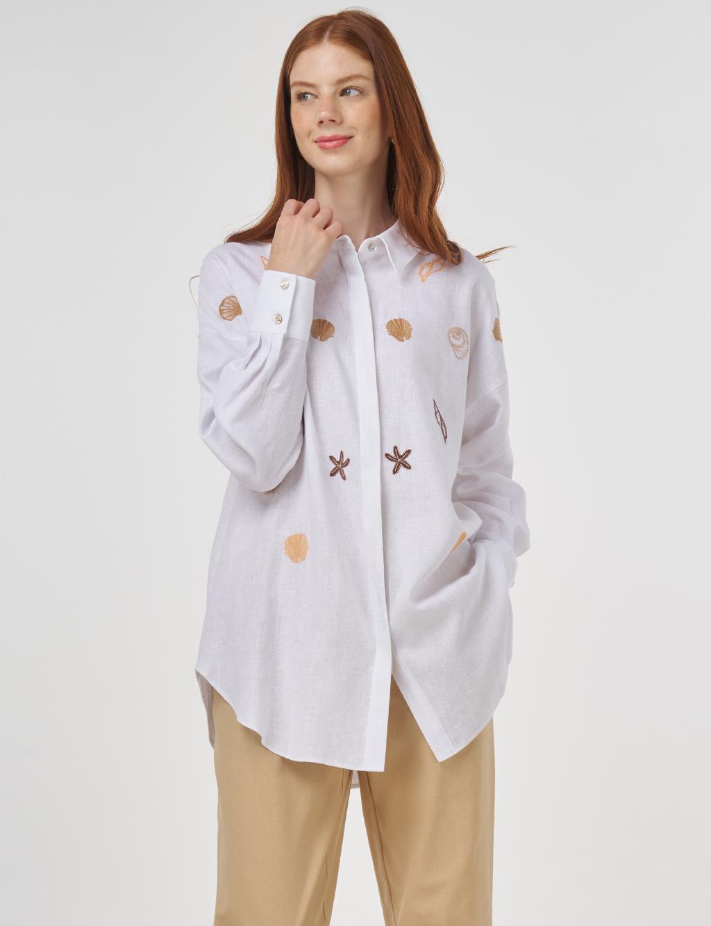 Embroidered Linen Viscose Tunic Optic White 