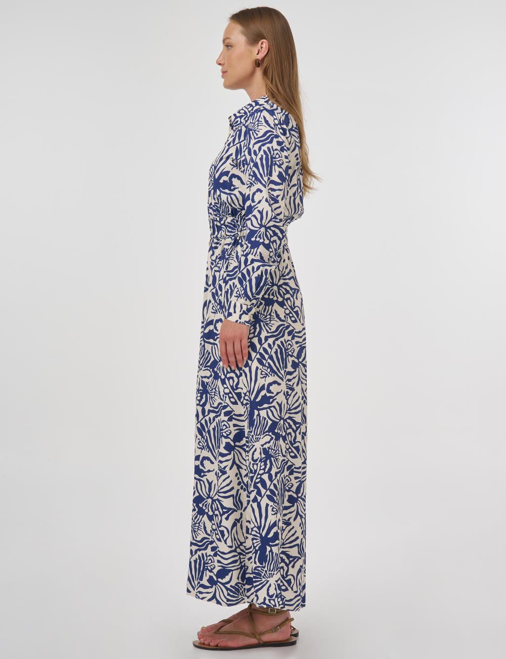 Patterned Viscose Dress Indigo 