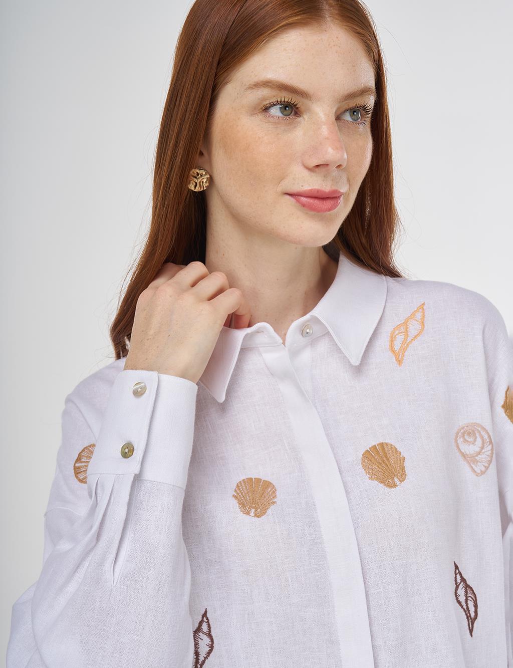 Embroidered Linen Viscose Tunic Optic White 
