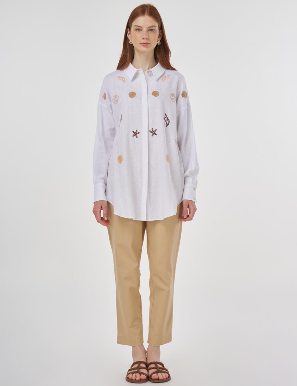 Embroidered Linen Viscose Tunic Optic White 