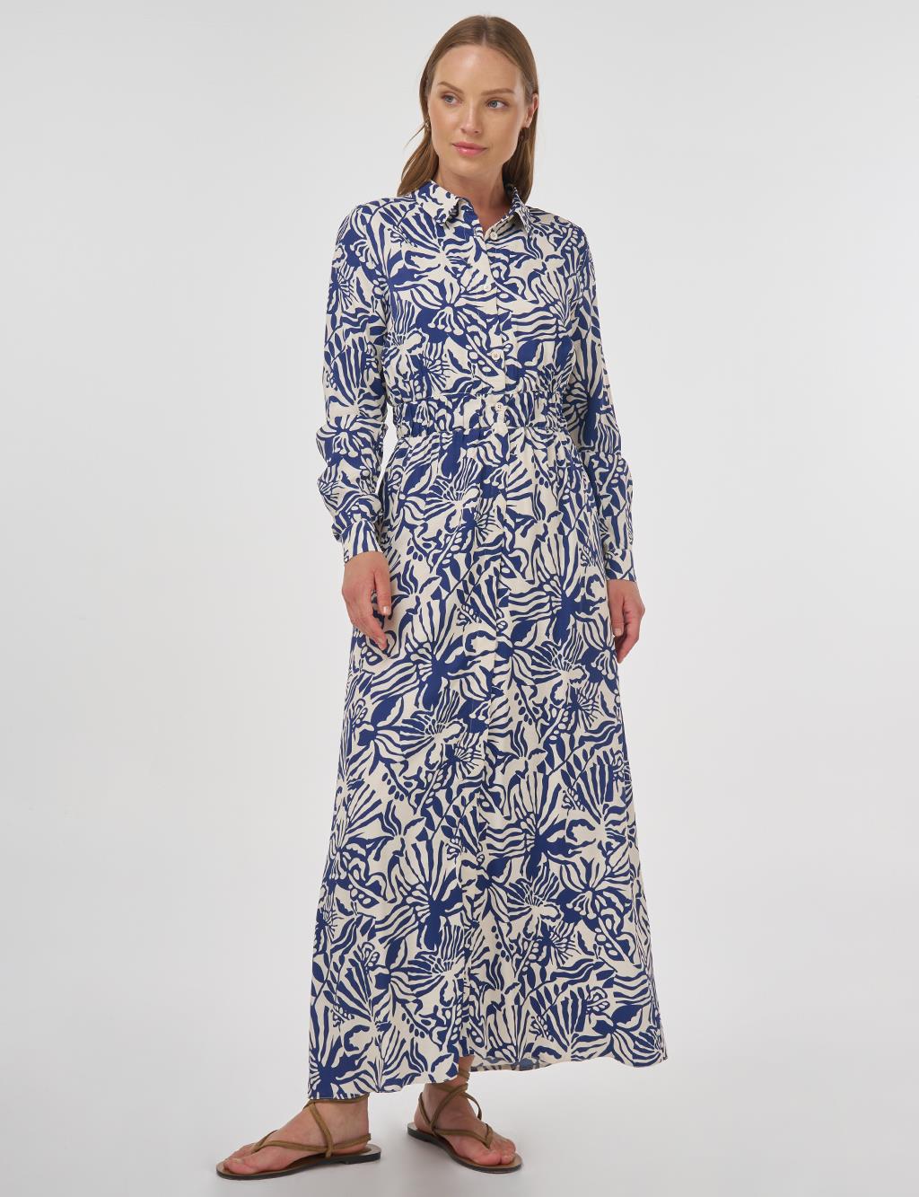 Patterned Viscose Dress Indigo 