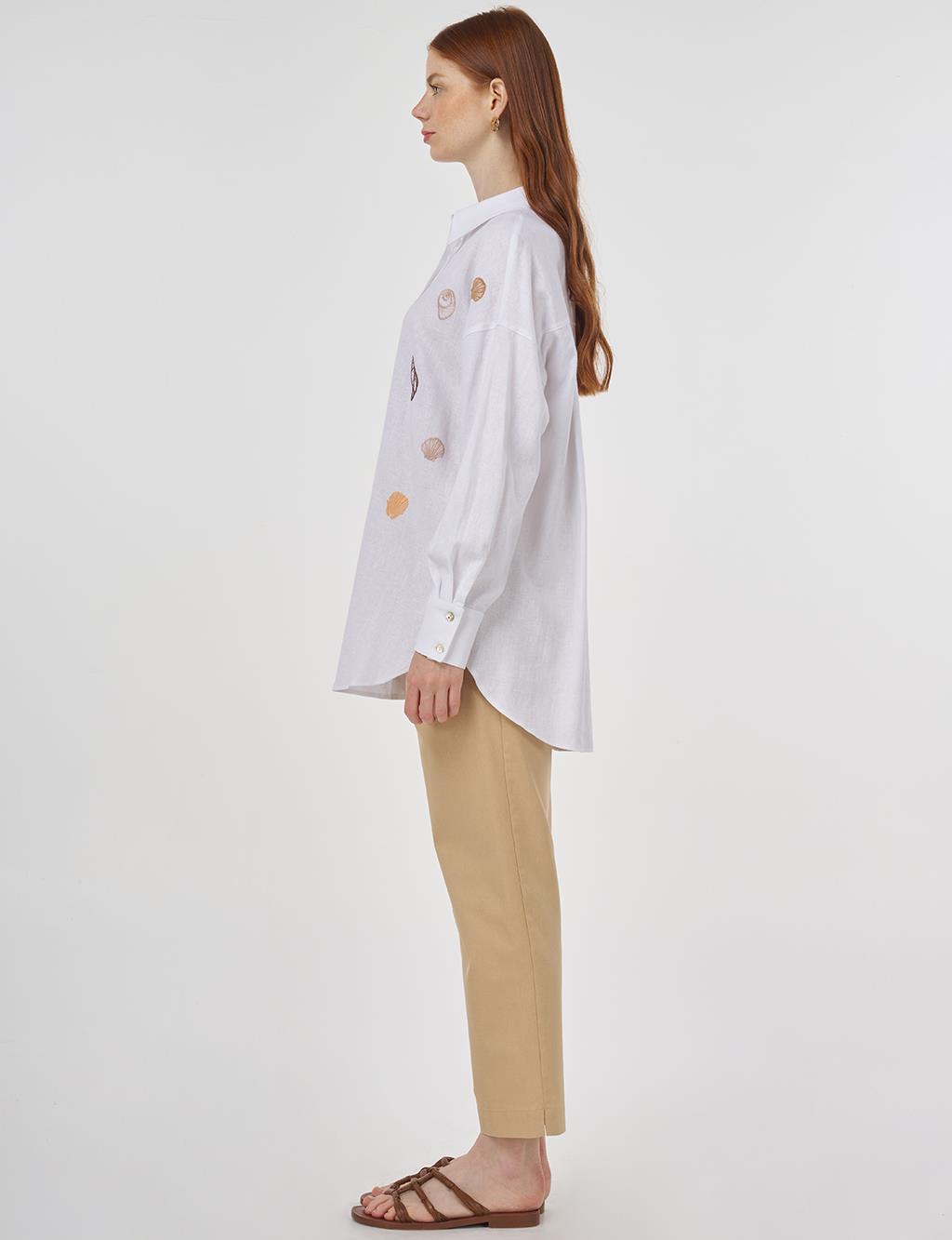 Embroidered Linen Viscose Tunic Optic White 