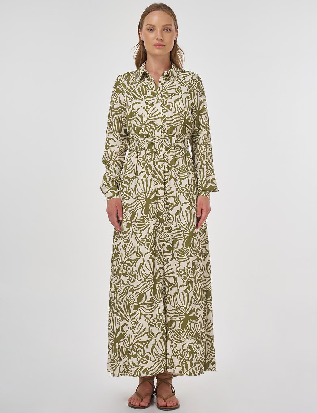 Patterned Viscose Dress Khaki