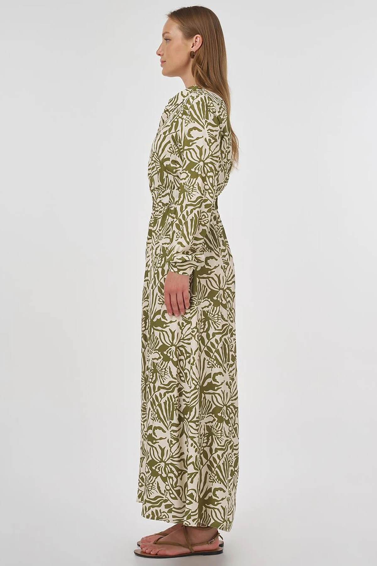 Patterned Viscose Dress Khaki