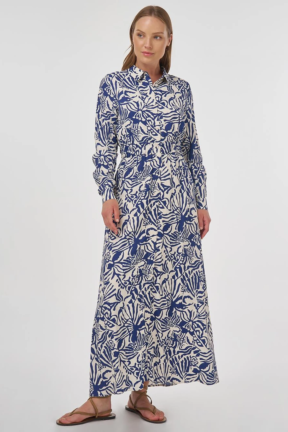 Patterned Viscose Dress Indigo 