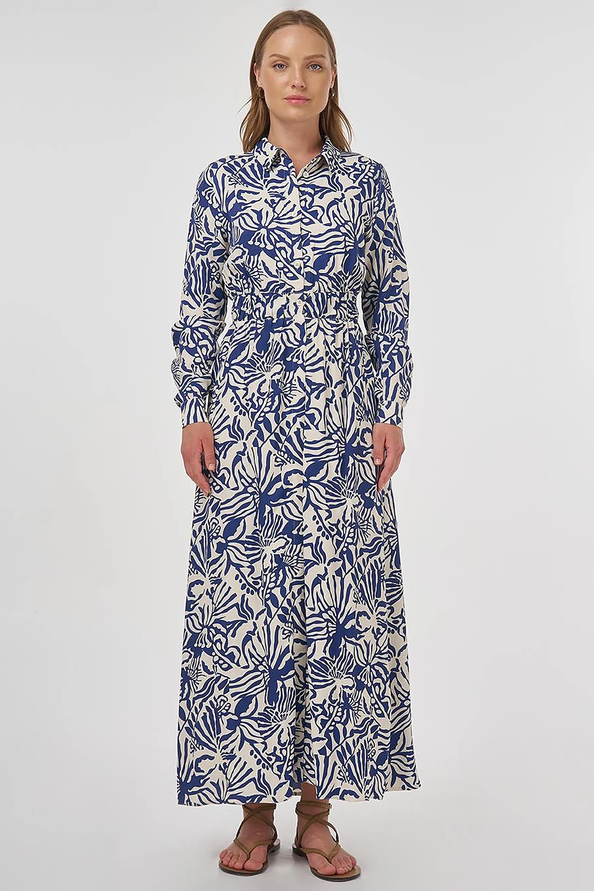 Patterned Viscose Dress Indigo 