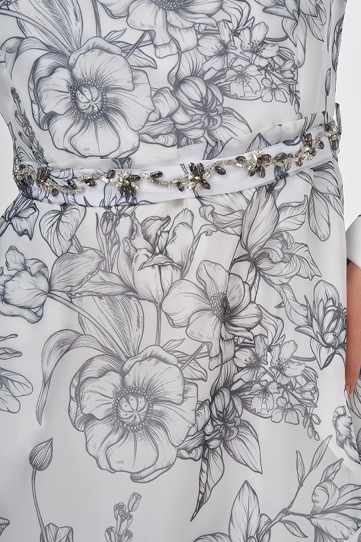 Floral Pattern Organza Dress Ecru
