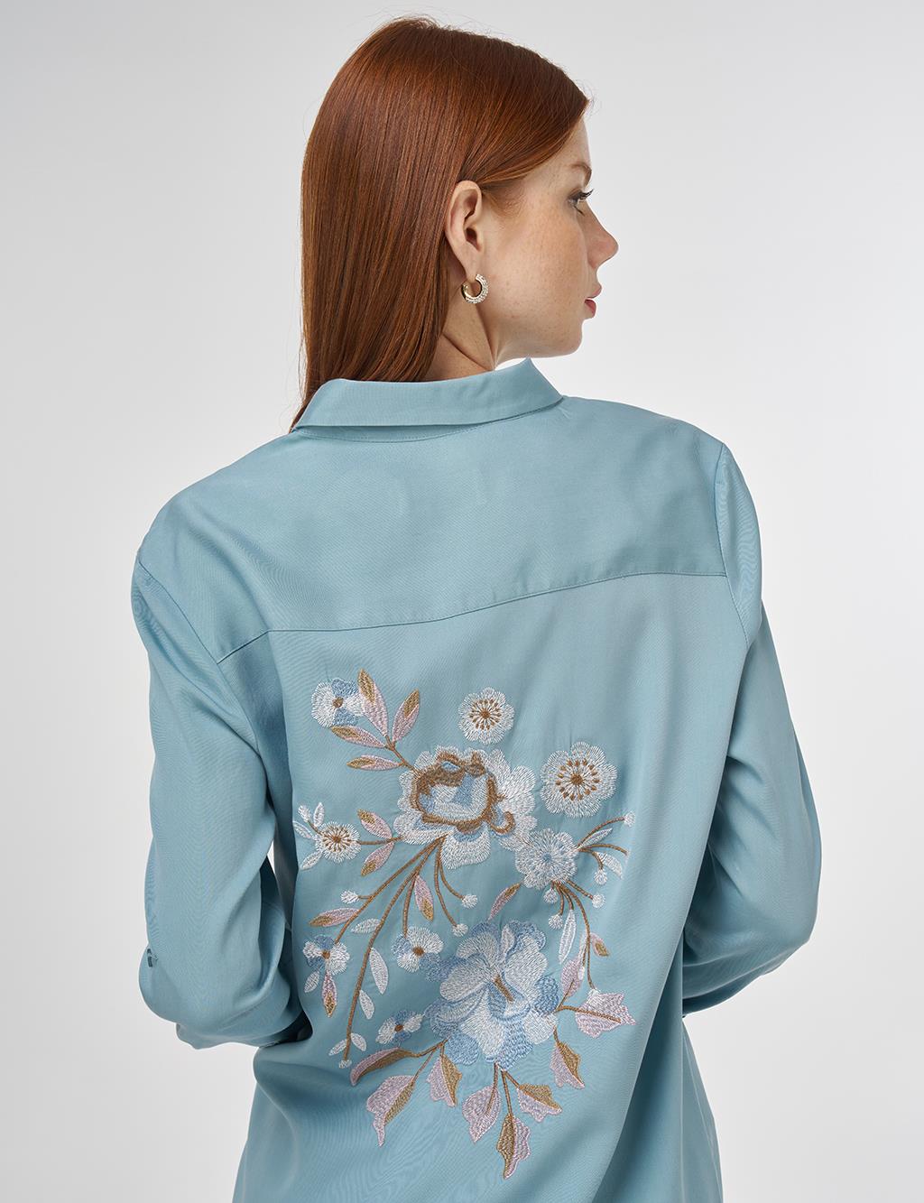 Embroidered Lyocell Tunic Airforce Blue