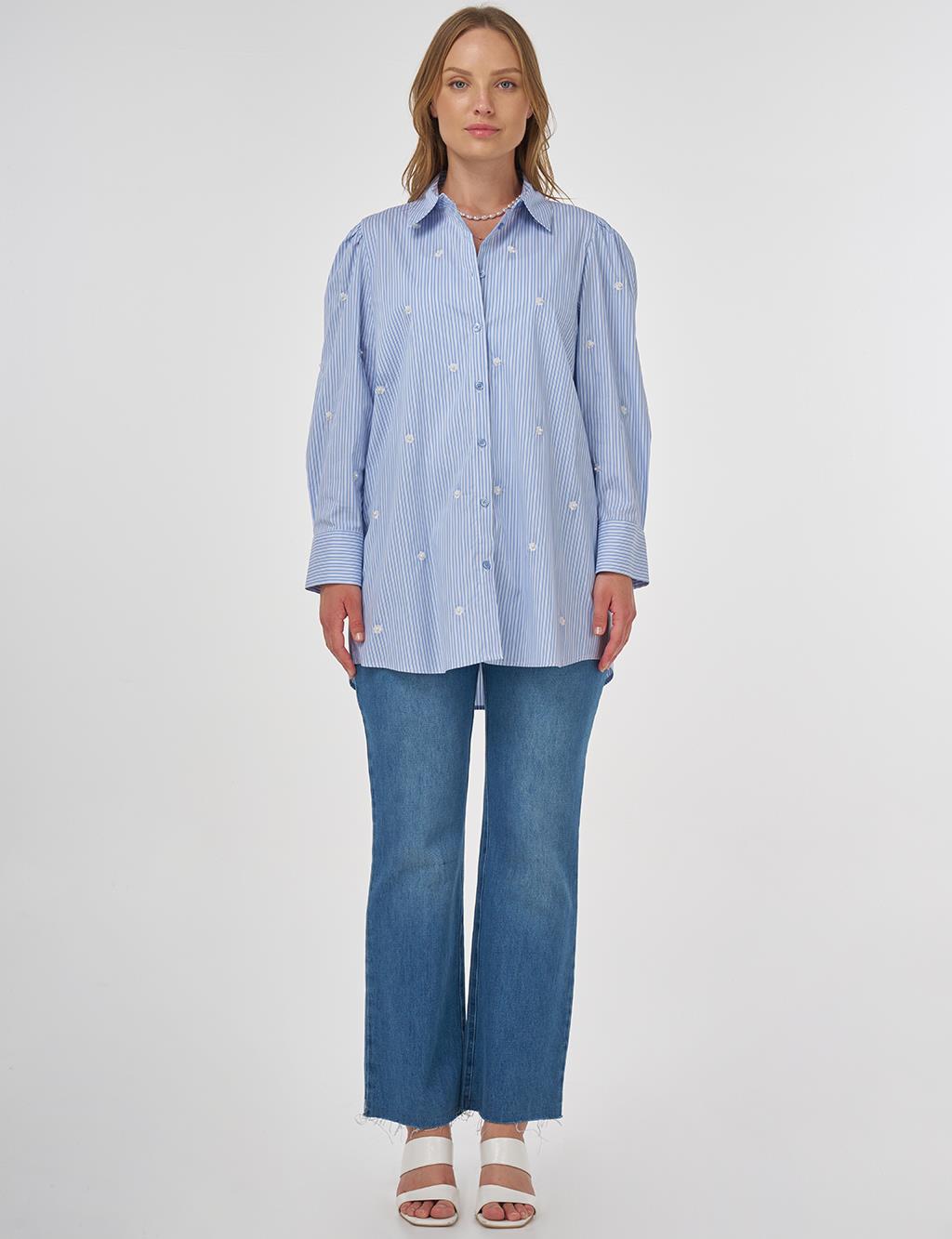 Pearl Detailed Viscose Tunic Blue