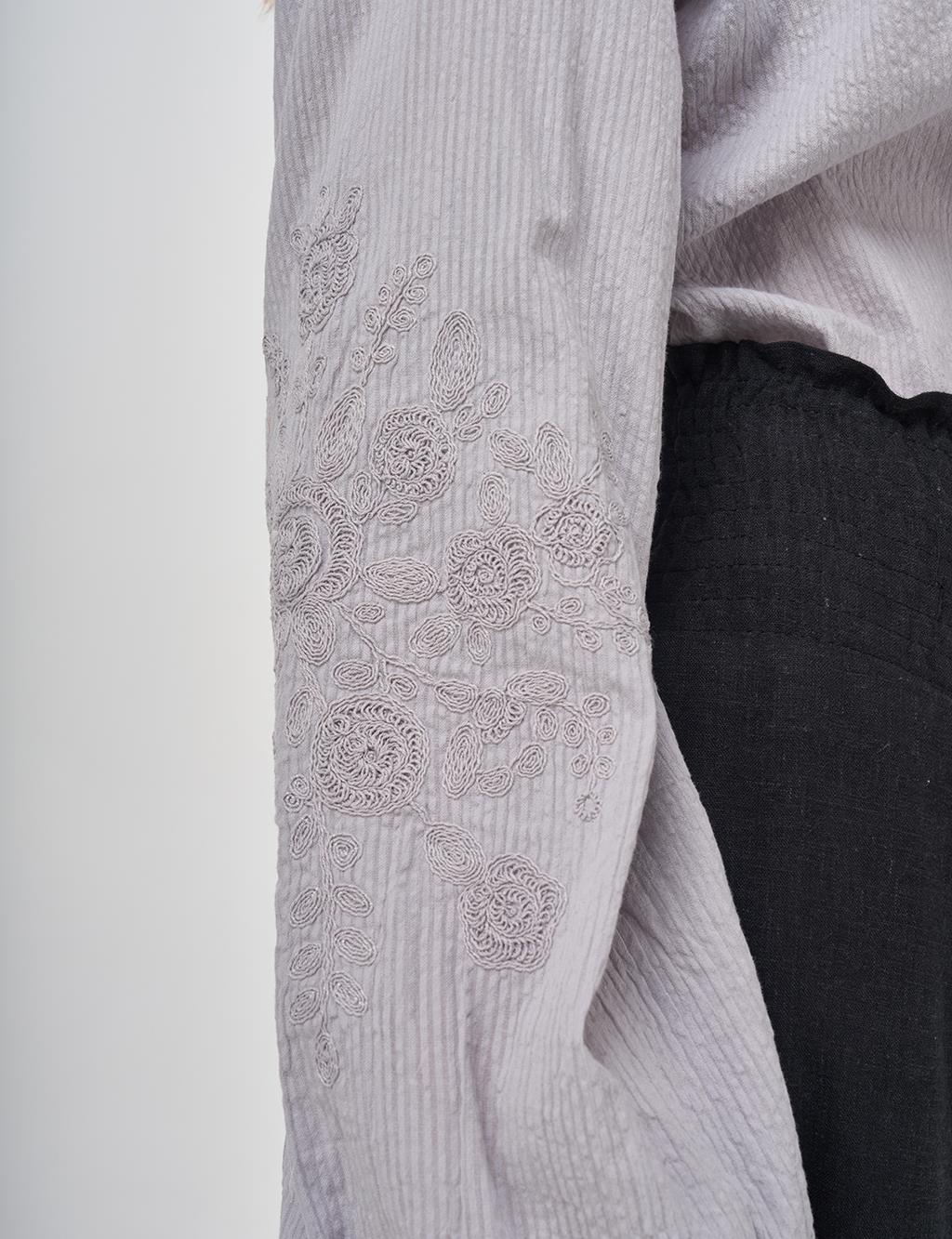 Crew Neck Cotton Blouse Light Grey