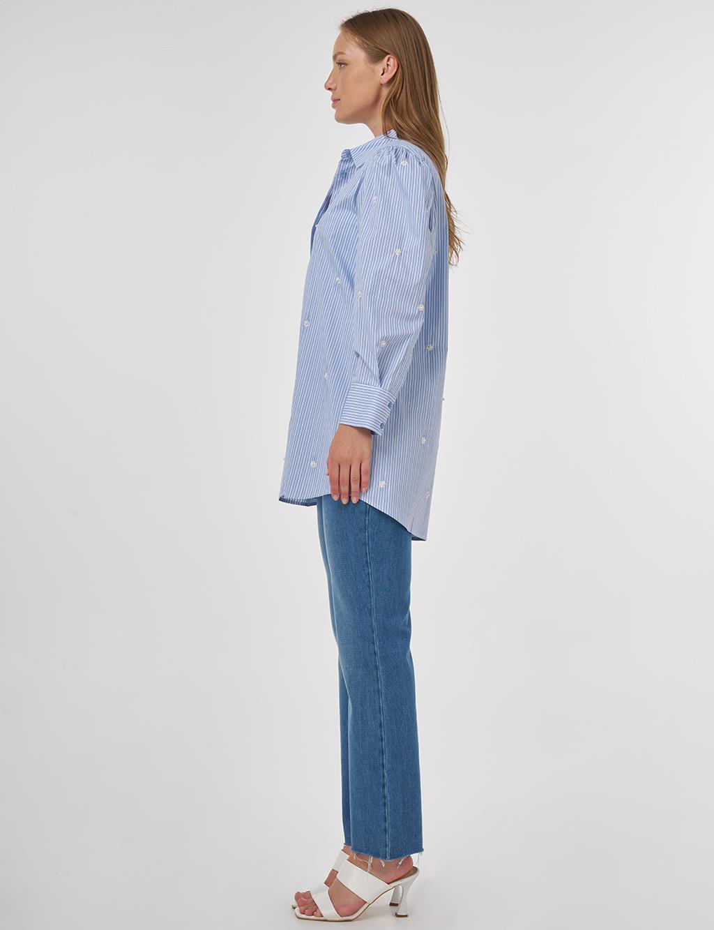 Pearl Detailed Viscose Tunic Blue