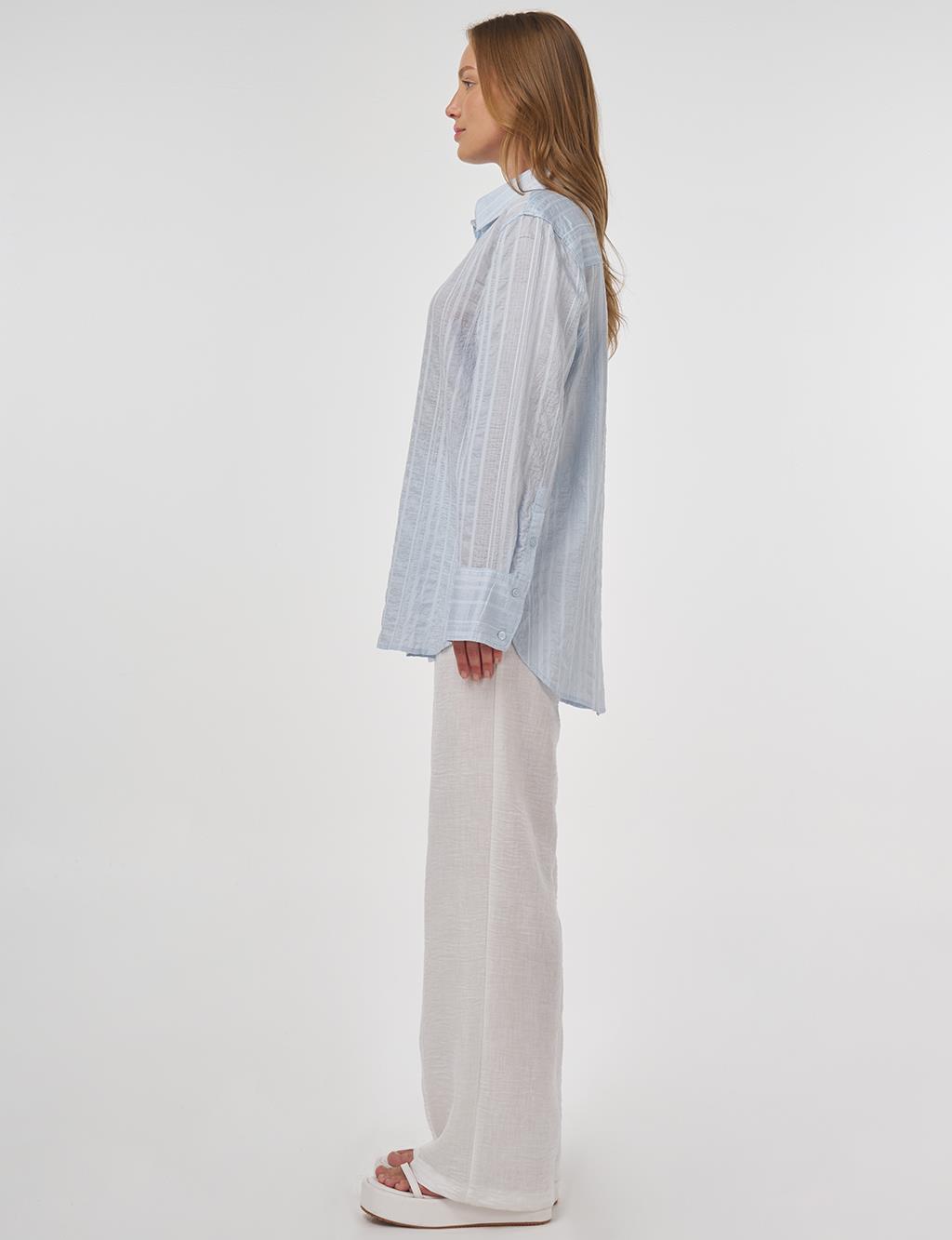 Striped Pattern Lyocell Tunic Ice Blue
