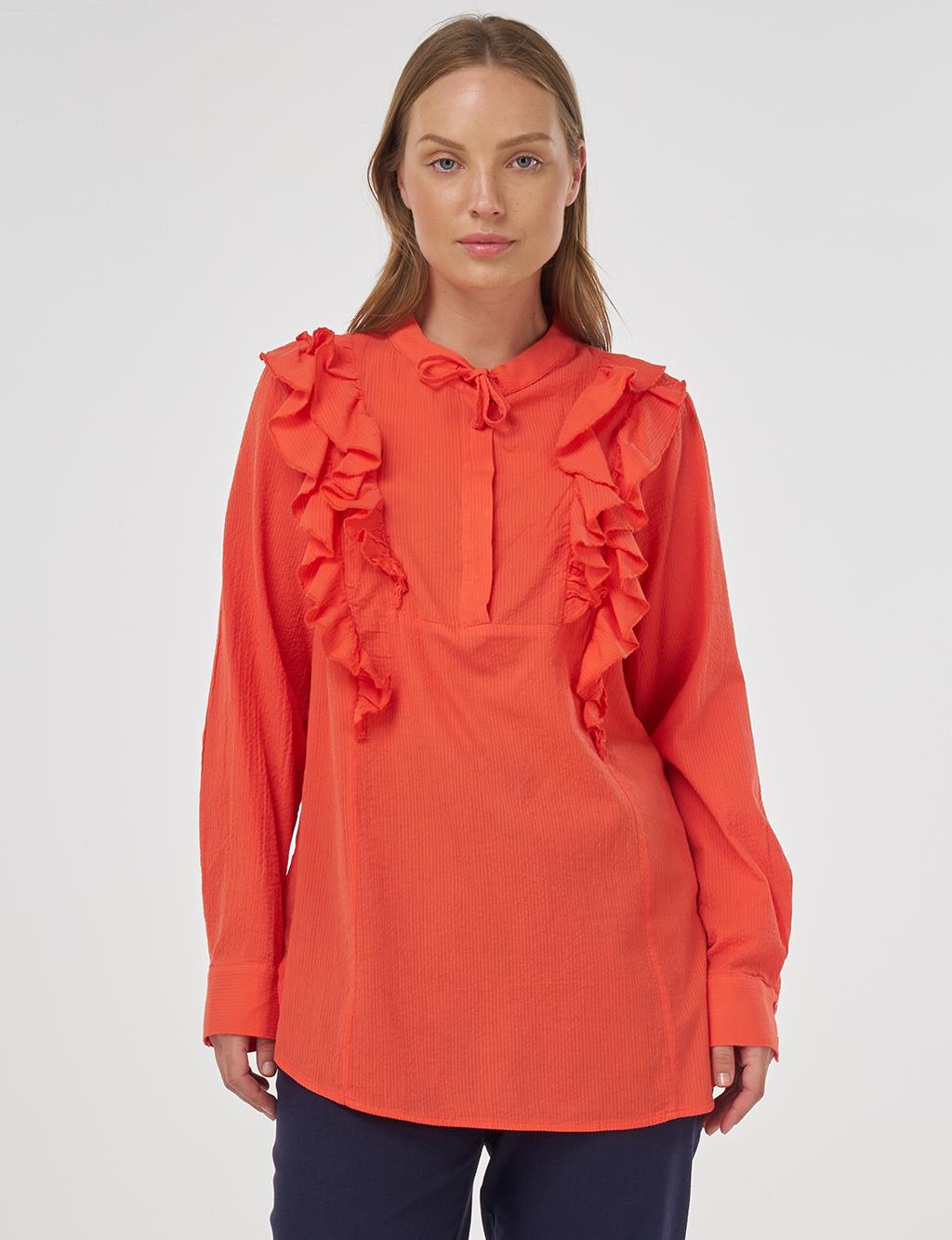 Ruffled Detail Cotton Tunic Poppy Red