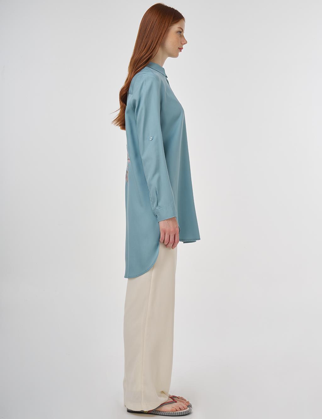 Embroidered Lyocell Tunic Airforce Blue