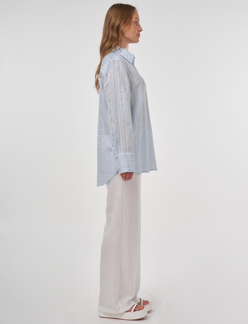 Striped Pattern Lyocell Tunic Ice Blue