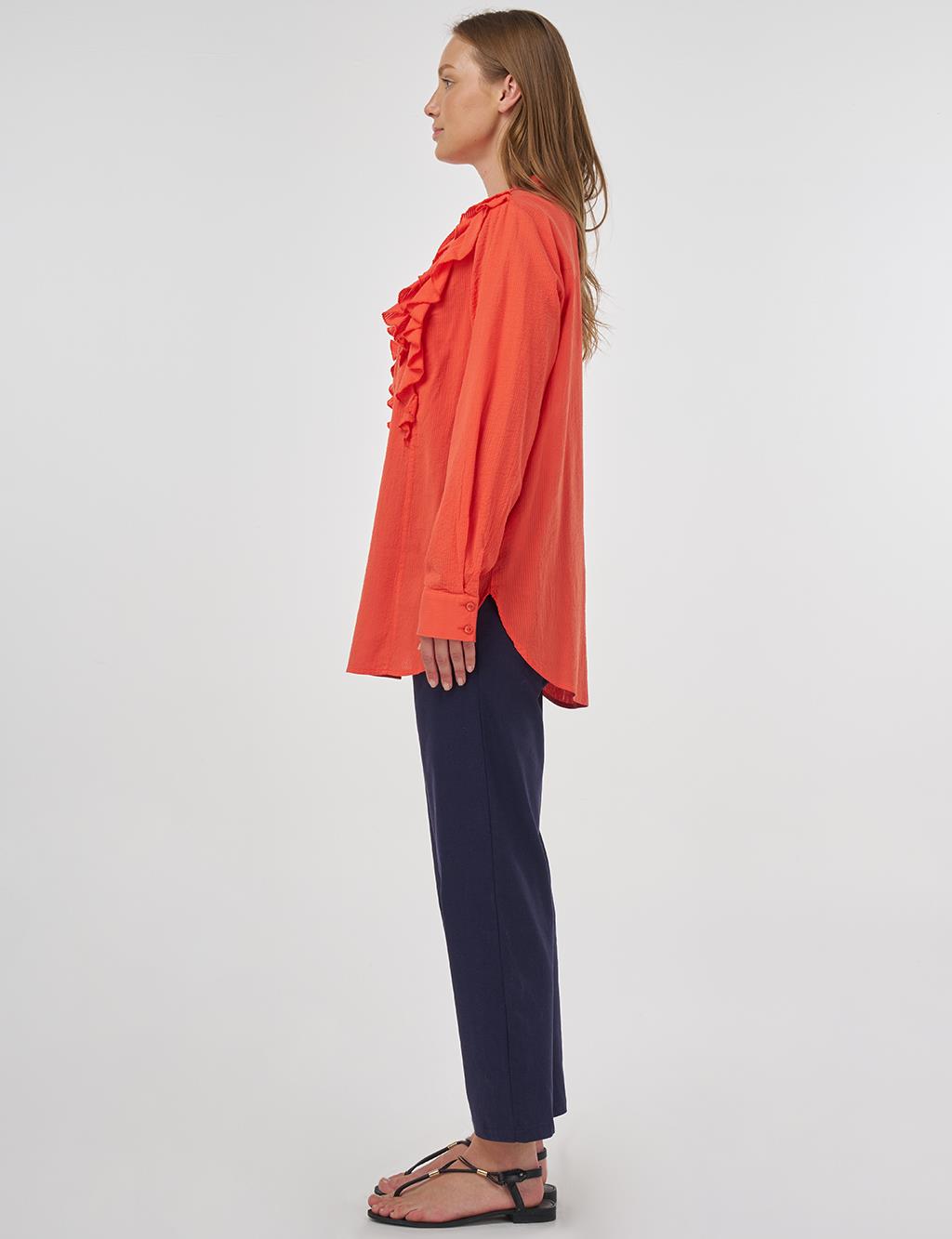 Ruffled Detail Cotton Tunic Poppy Red