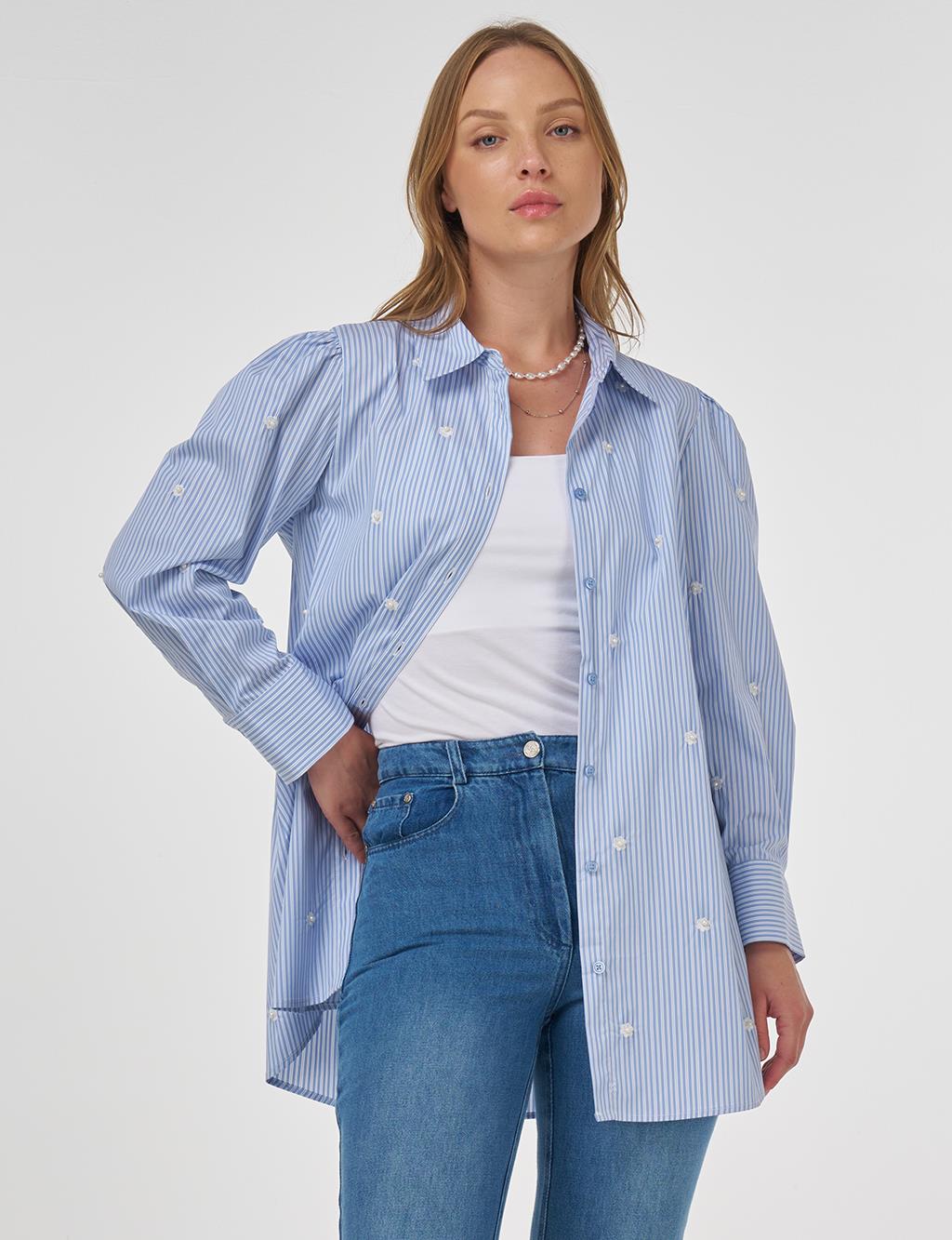 Pearl Detailed Viscose Tunic Blue
