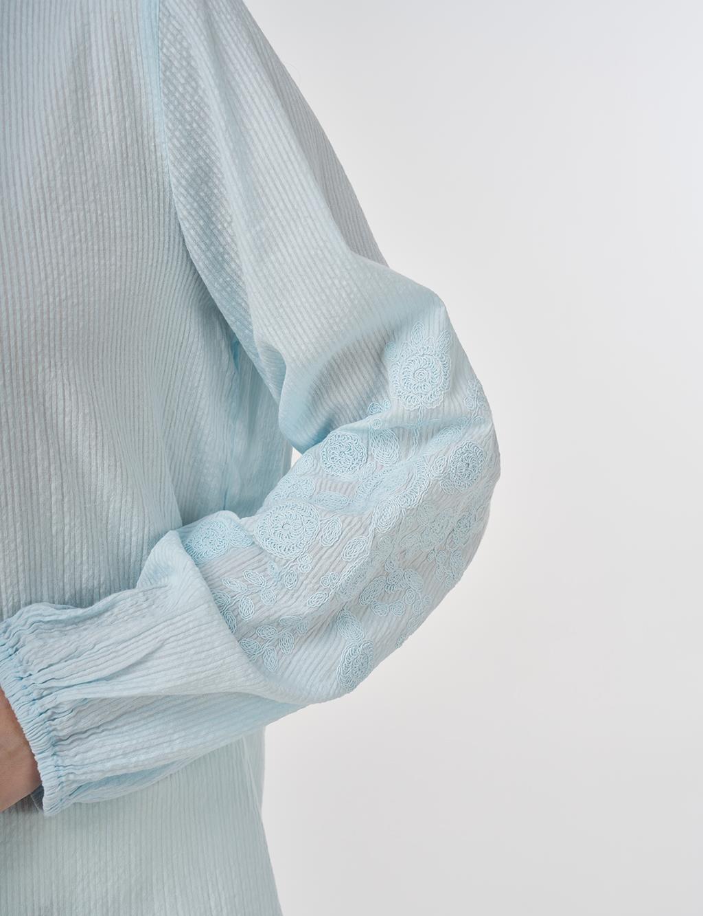 Crew Neck Cotton Blouse Ice Blue